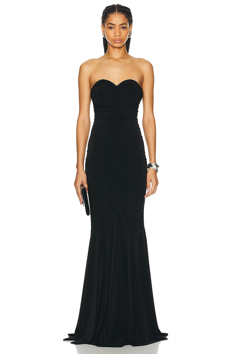Image 1 of Norma Kamali Strapless Shirred Front Fishtail Gown in Black