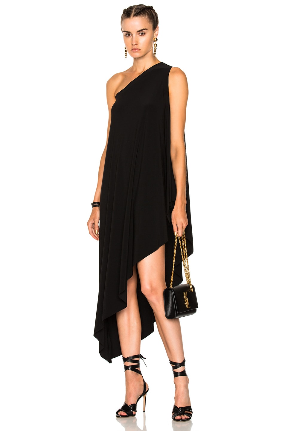 Norma Kamali One Shoulder Diagonal Dress in Black | FWRD