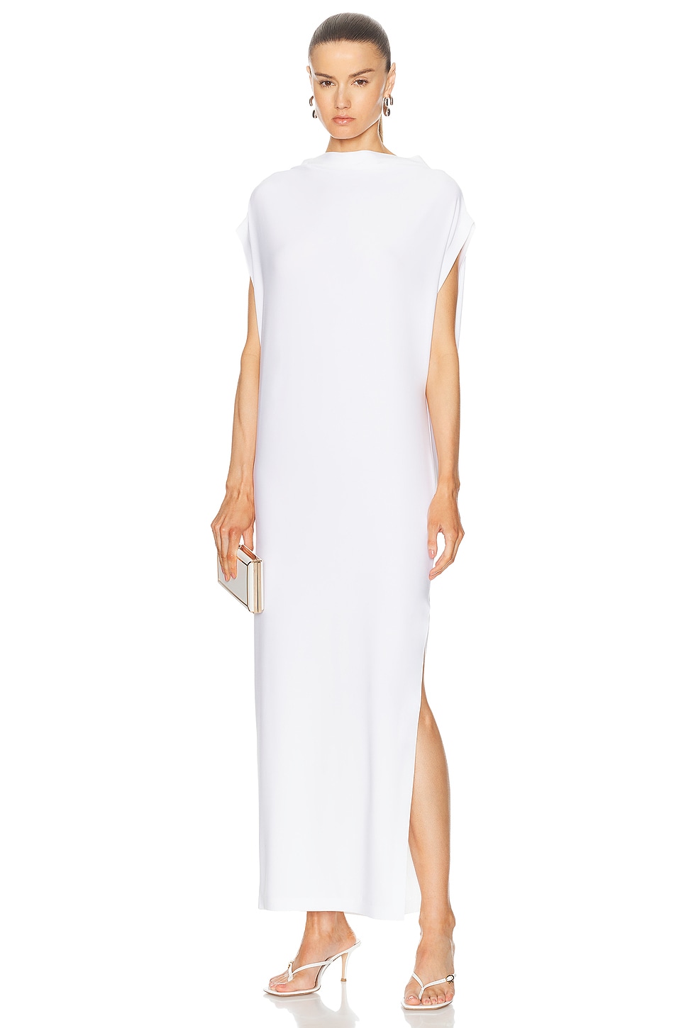 Image 1 of Norma Kamali Sleeveless All in One Side Slit Gown in Snow White