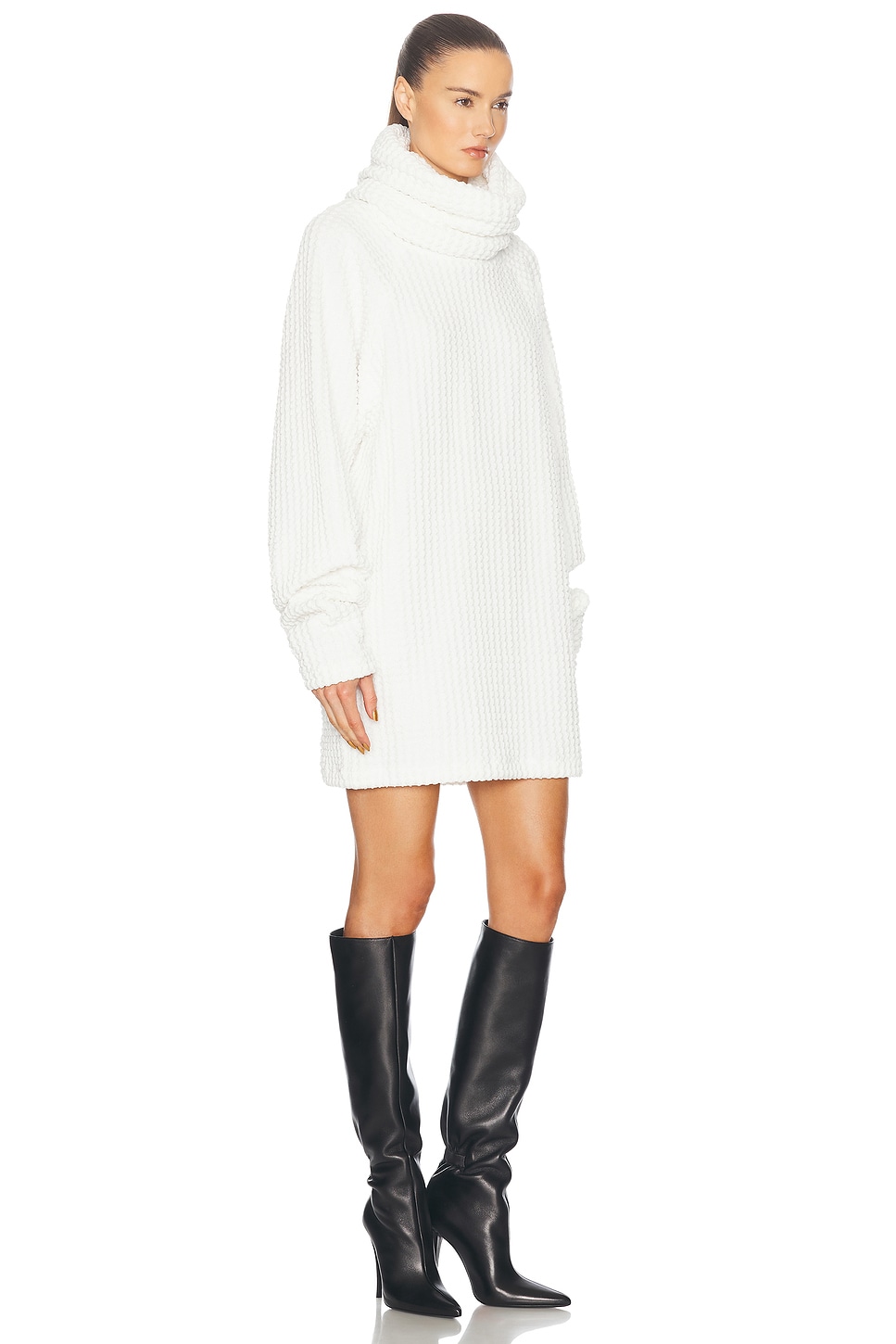 Norma Kamali Oversized Raglan Sleeve Turtleneck Mini Dress In Snow White