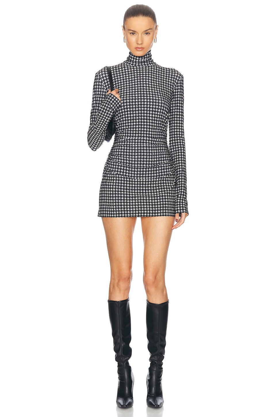 Image 1 of Norma Kamali Long Sleeve Turtleneck Pickleball Dress in Large Houndstooth