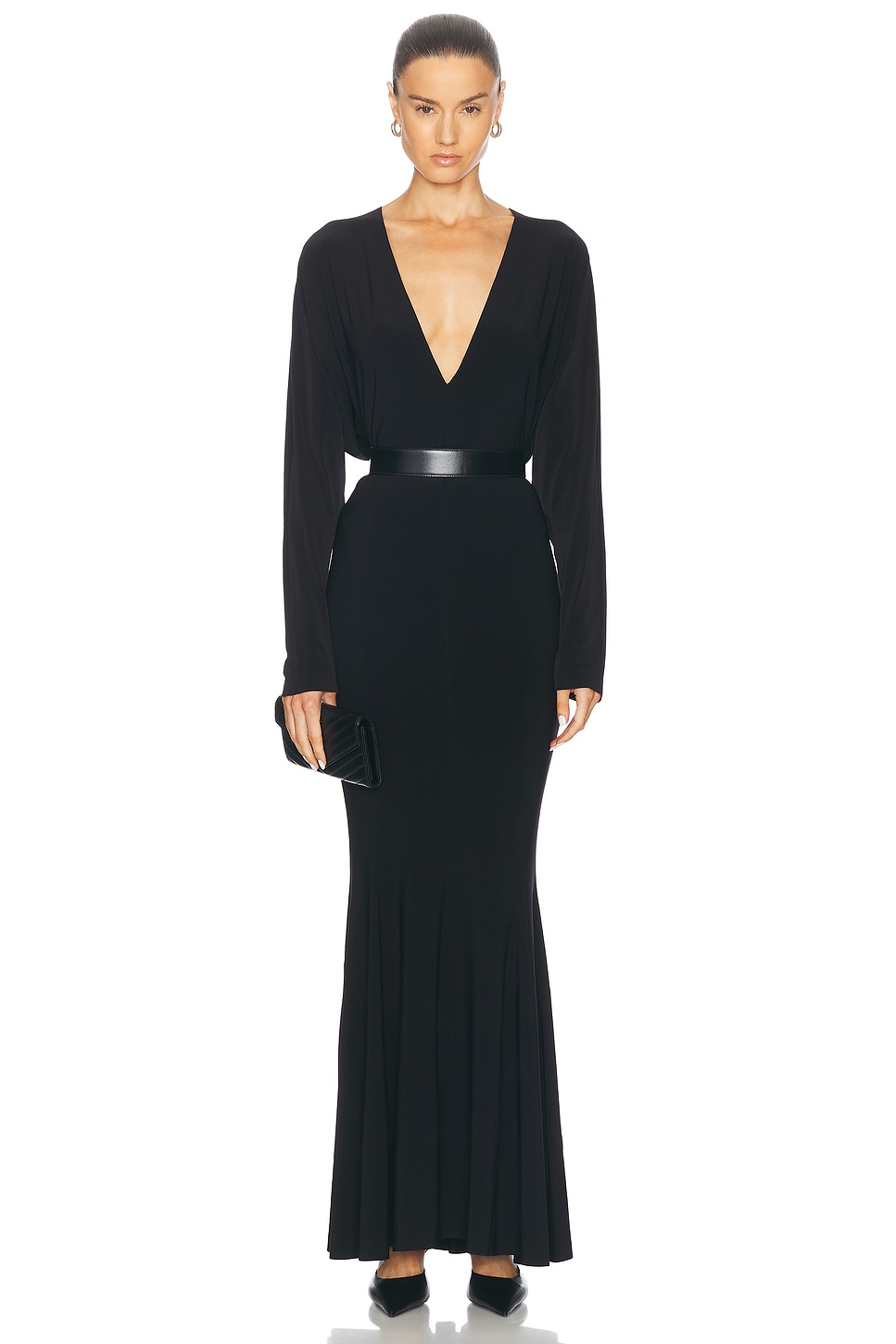 Image 1 of Norma Kamali Dolman V Neck Fishtail Gown in Black