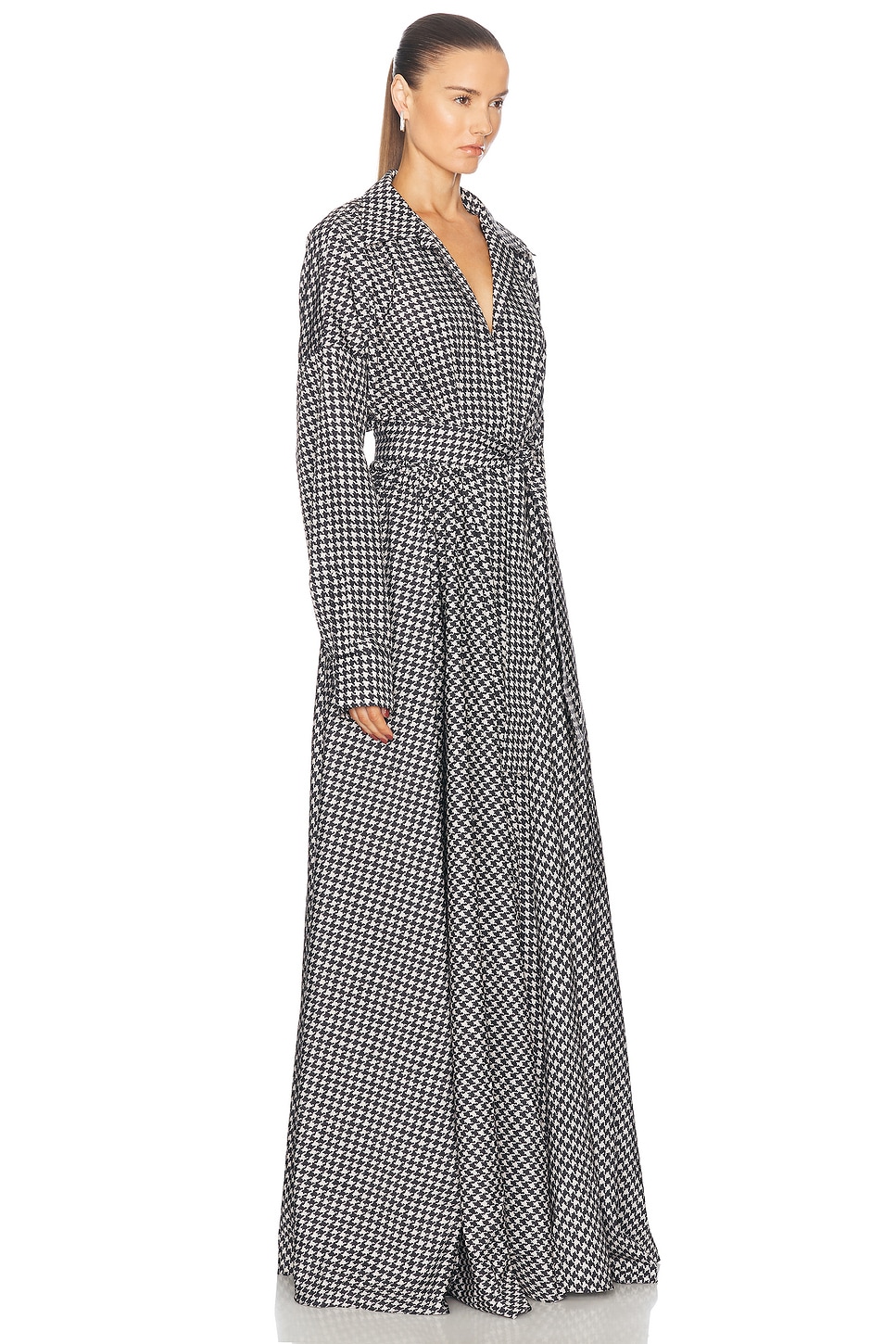 Norma Kamali Super Oversized Boyfriend Shirt Flared Gown In Large Houndstooth
