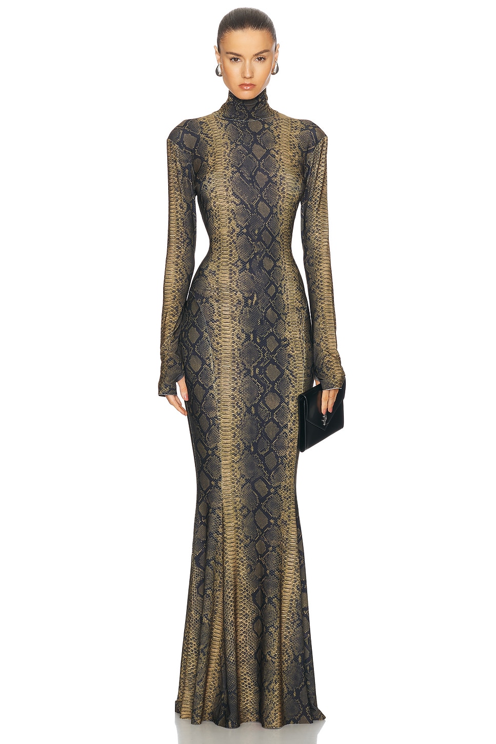 Image 1 of Norma Kamali Long Sleeve Turtleneck Fishtail Gown in Python