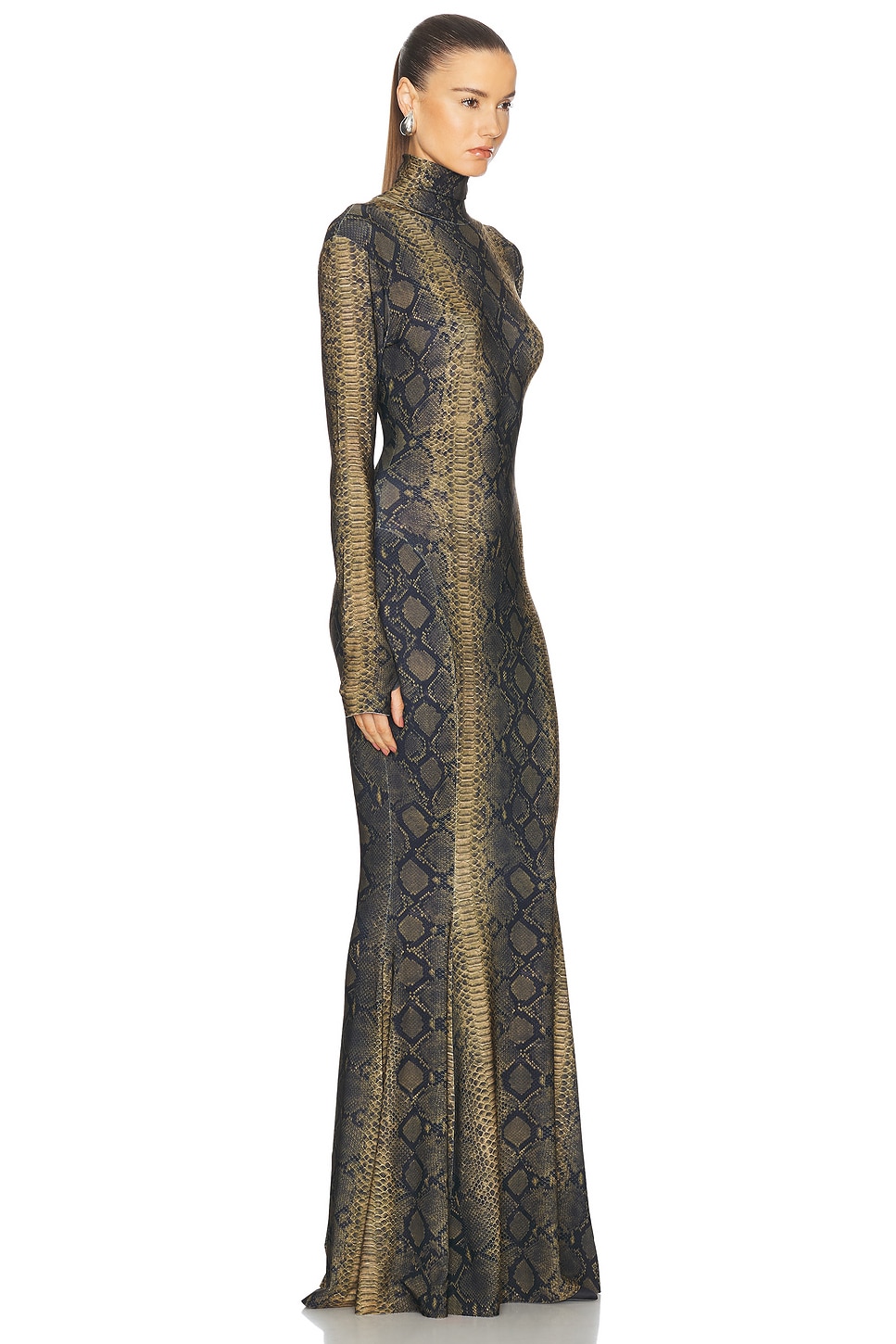 Norma Kamali Strapless Side Drape Gown In Python