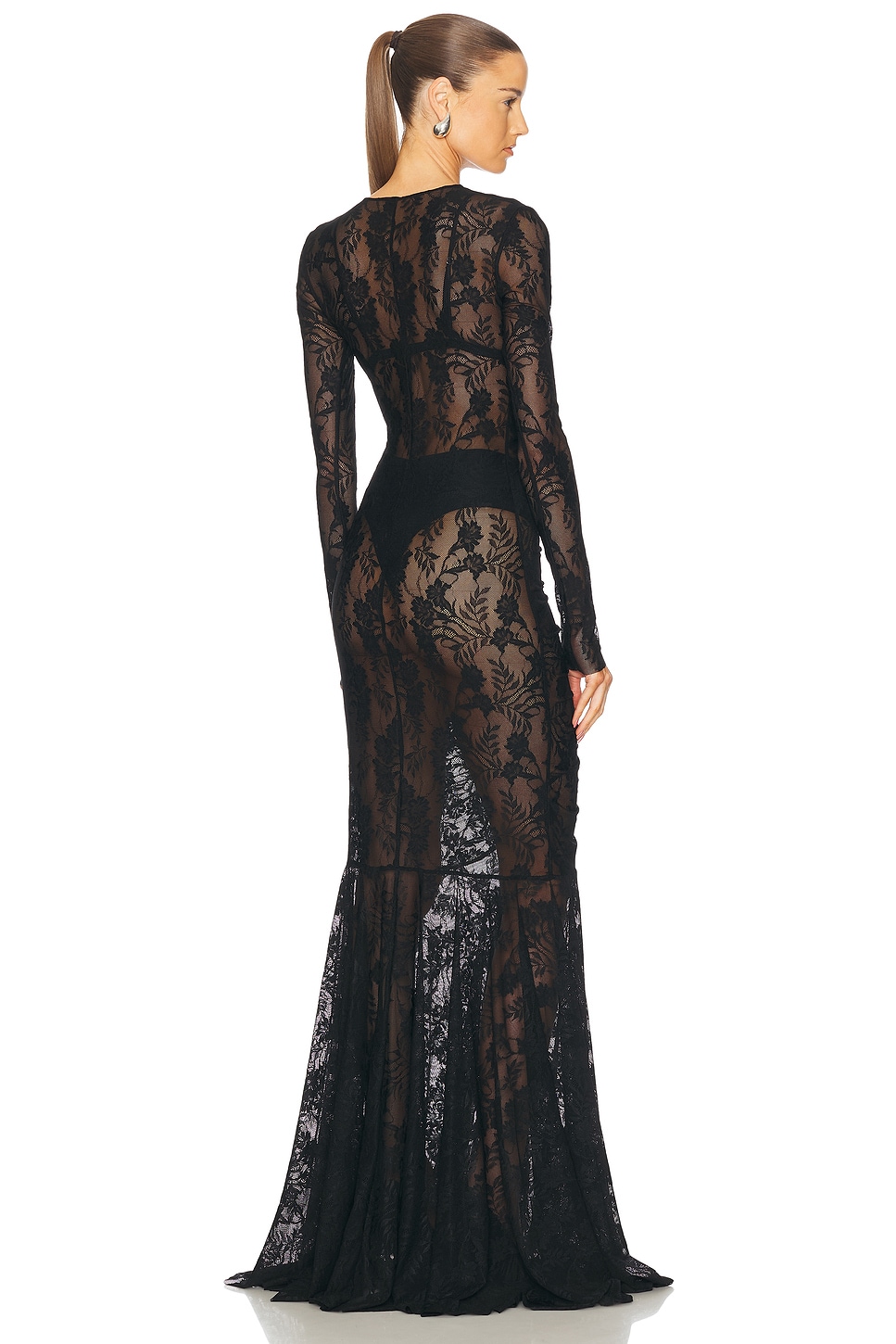 Norma Kamali Long Sleeve V Neck Shirred Front Fishtail Gown thumbnail