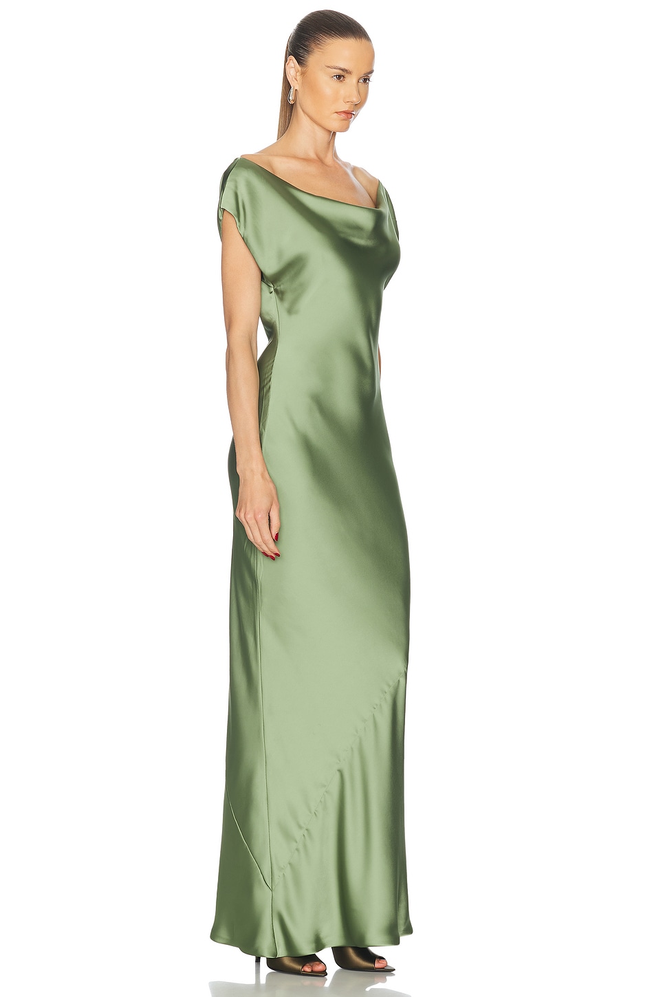 Shop Norma Kamali Cap Sleeve Maria Gown In Vintage Green