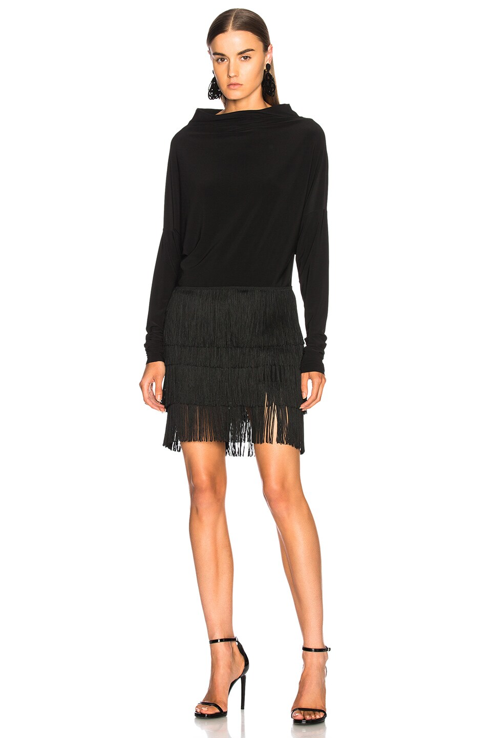 Norma Kamali Fringe All In One Dress in Black | FWRD