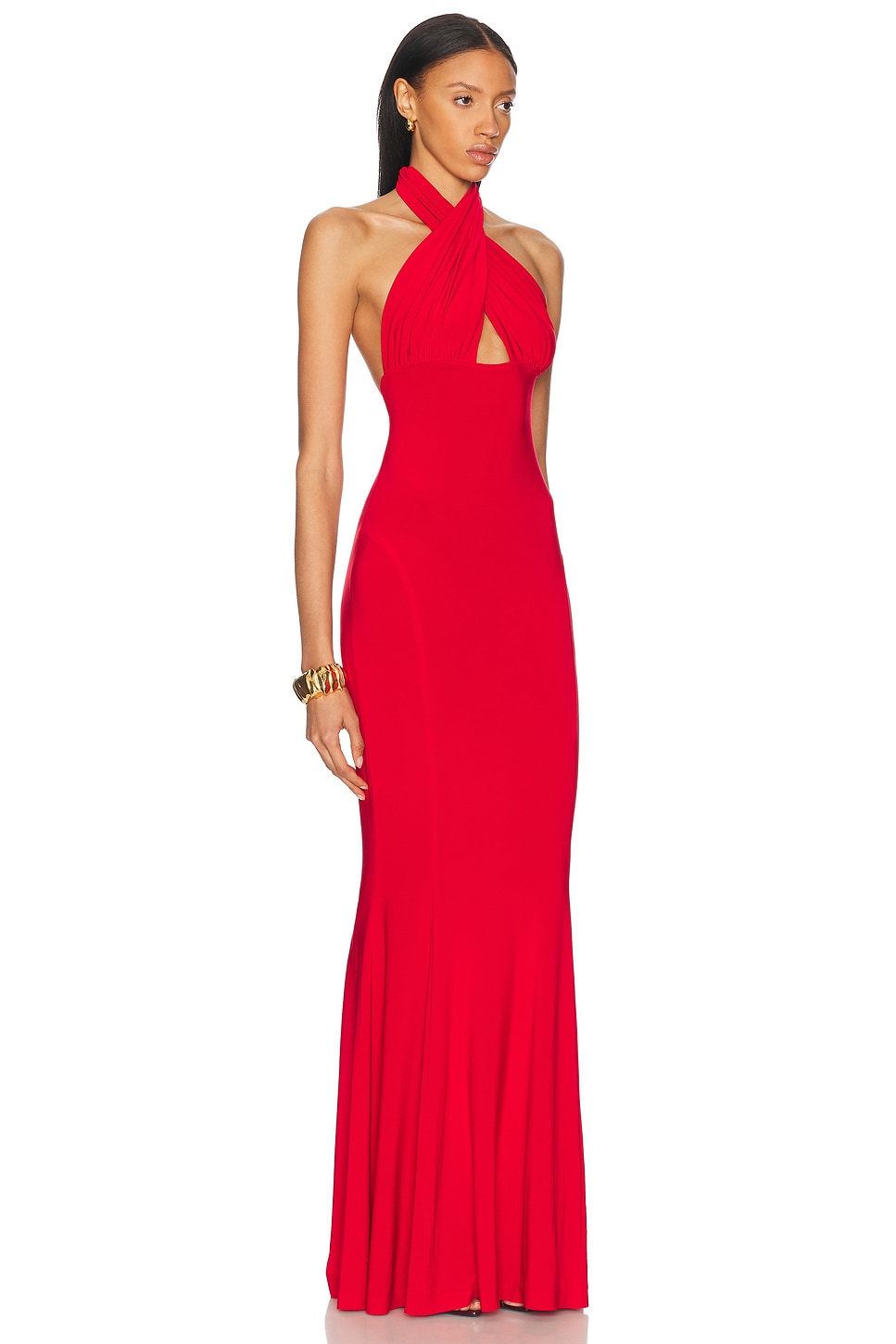 norma kamali halter draped cowl-neck fishtail maxi dress - Cross Gown Regular Price