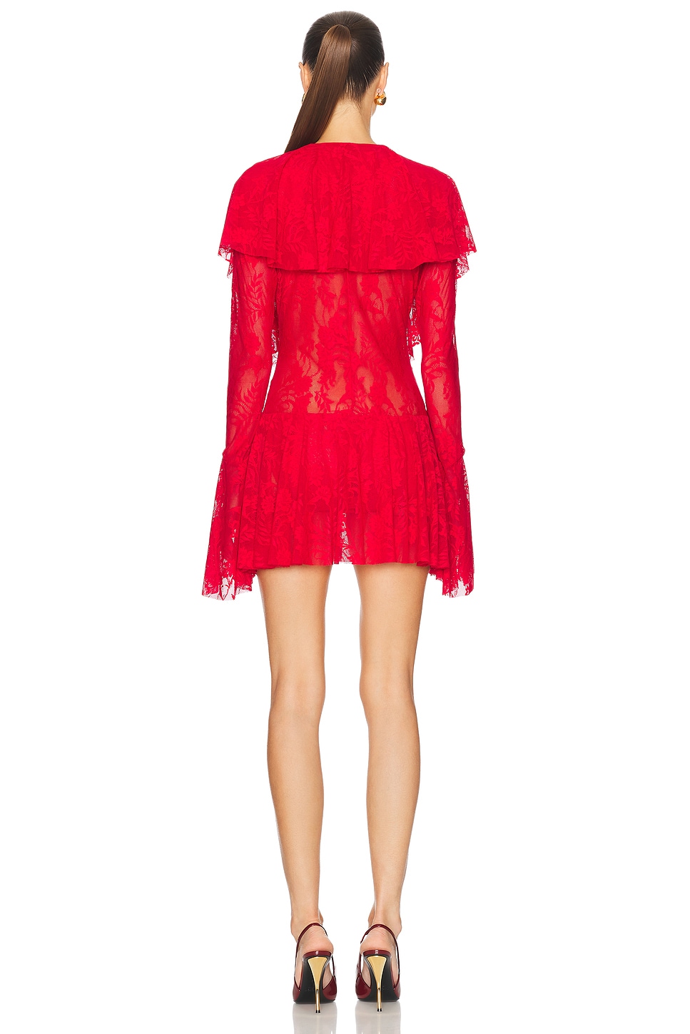Norma Kamali Long Sleeve Deep V Ruffle Mini Dress