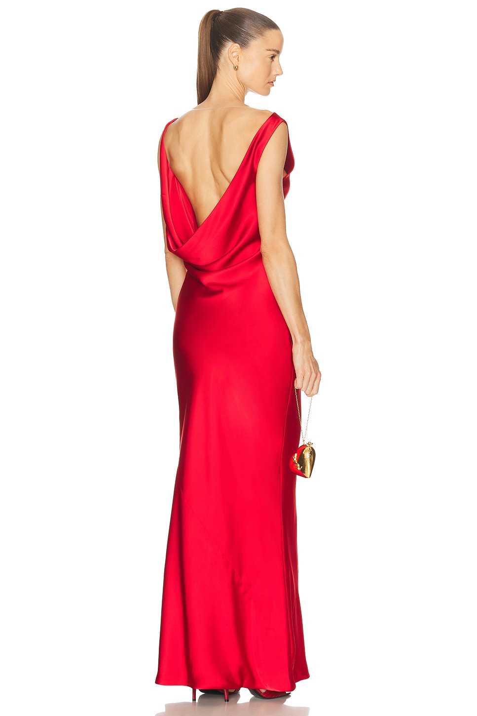 Sleeveless Low Back Drape Gown in Red