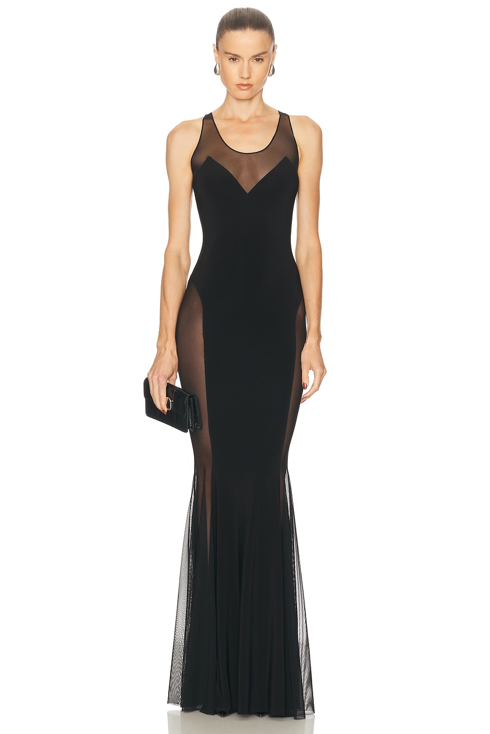Low Back Racer Fishtail Gown in Black