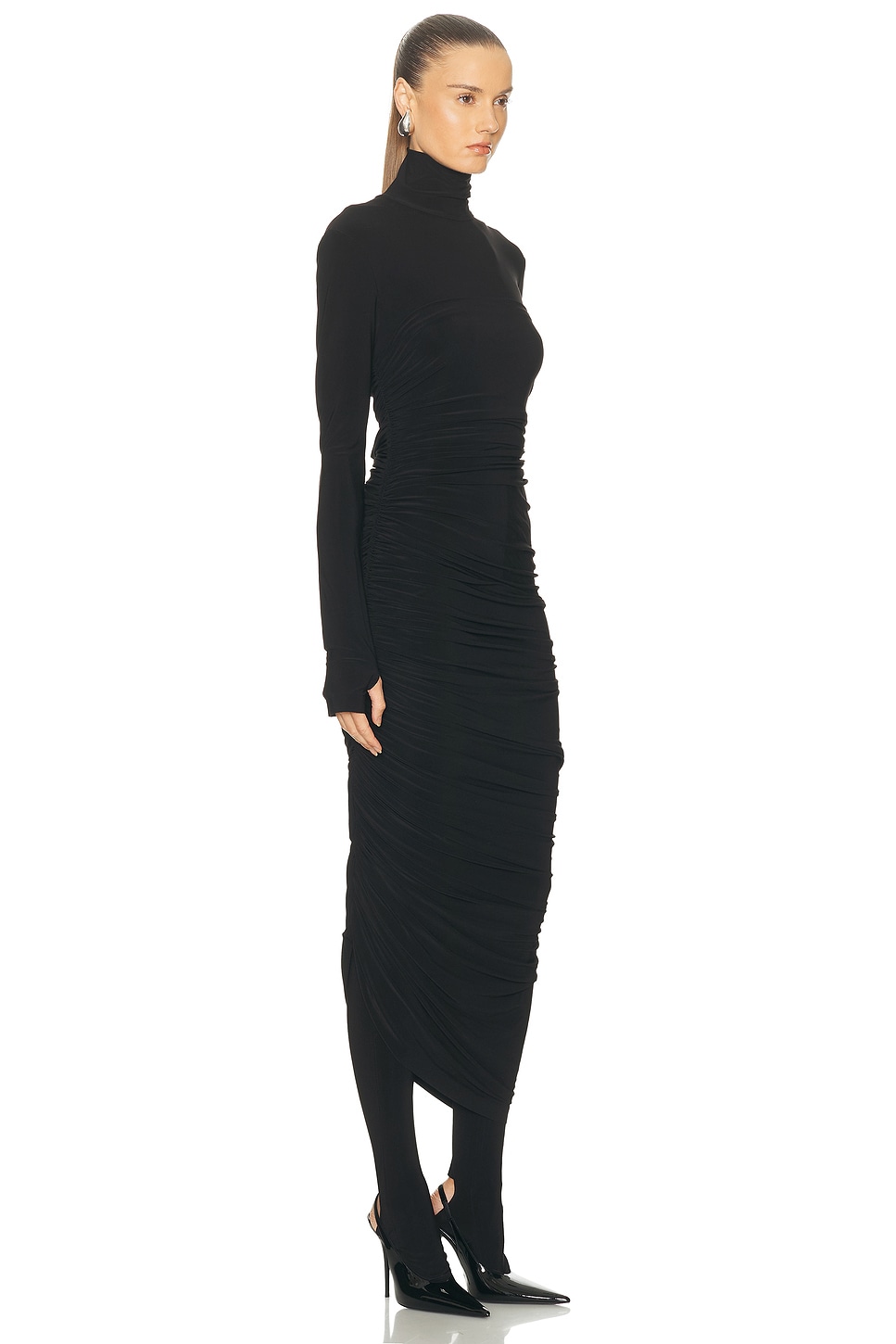 Norma Kamali Long Sleeve Turtleneck Strapless Diana Gown In Black