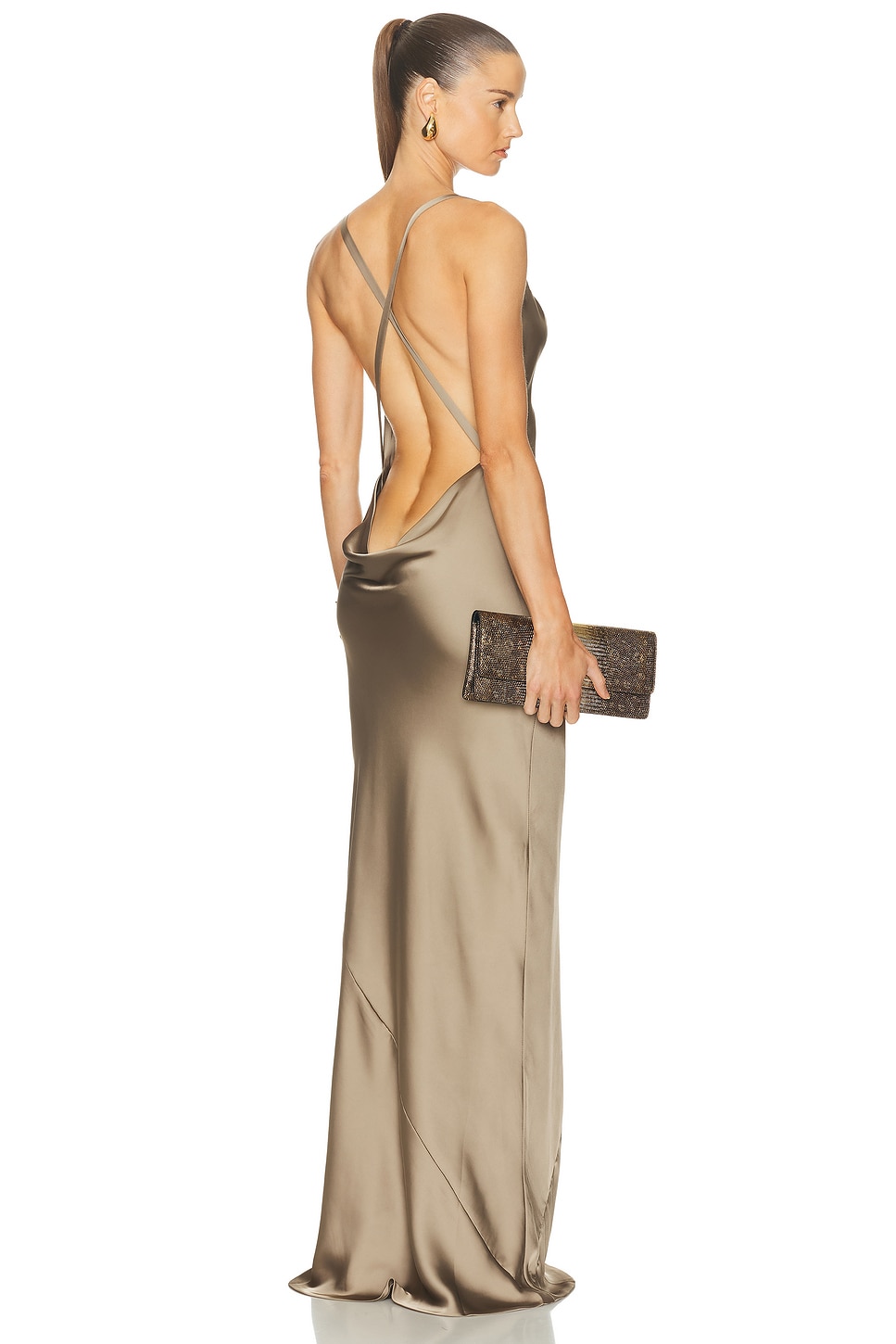 Image 1 of Norma Kamali Cross Back Bias Gown in Elm