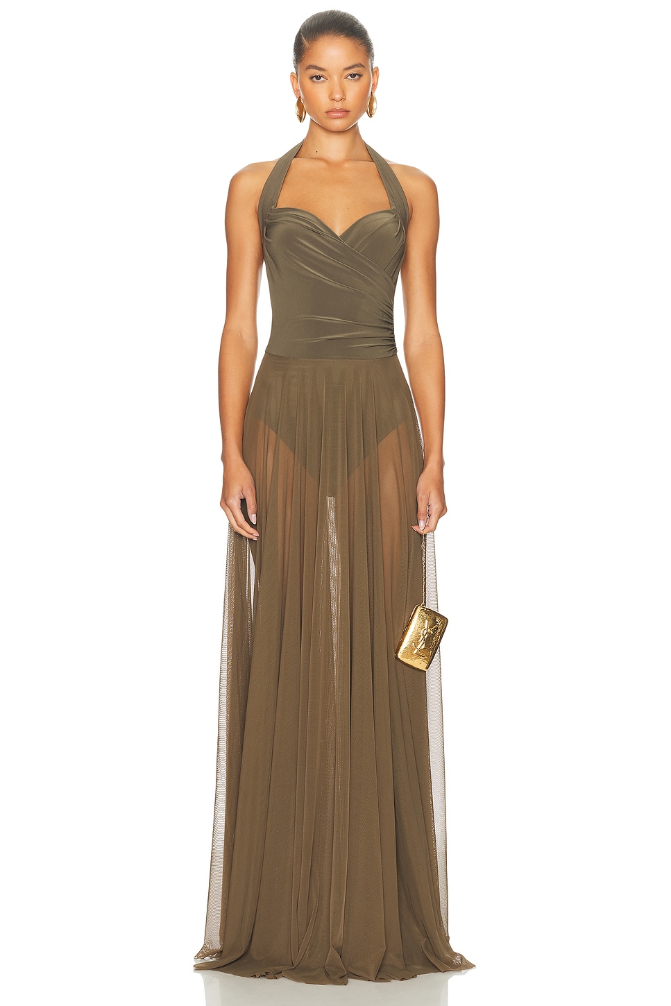 Image 1 of Norma Kamali for FWRD Cayla Flared Gown in Bark