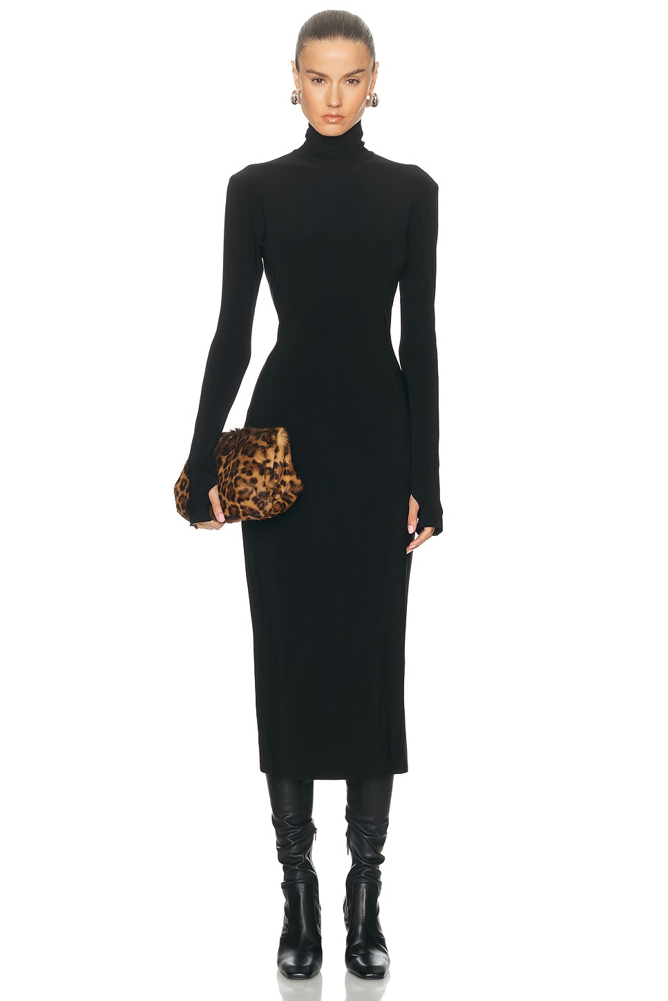Image 1 of Norma Kamali Long Sleeve Turtleneck Dress in Black