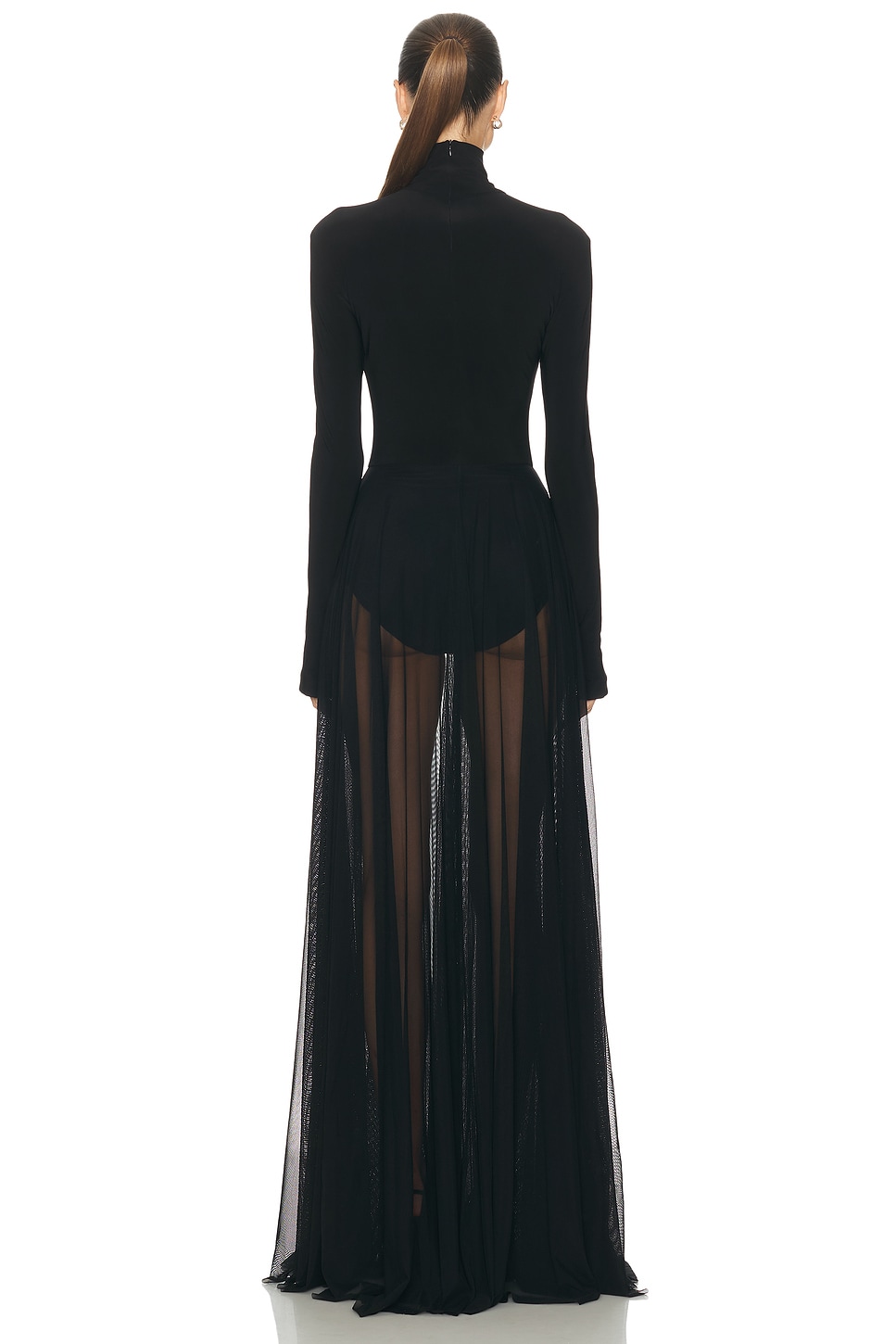 Norma Kamali Long Sleeve Turtleneck Bodysuit Flared Gown