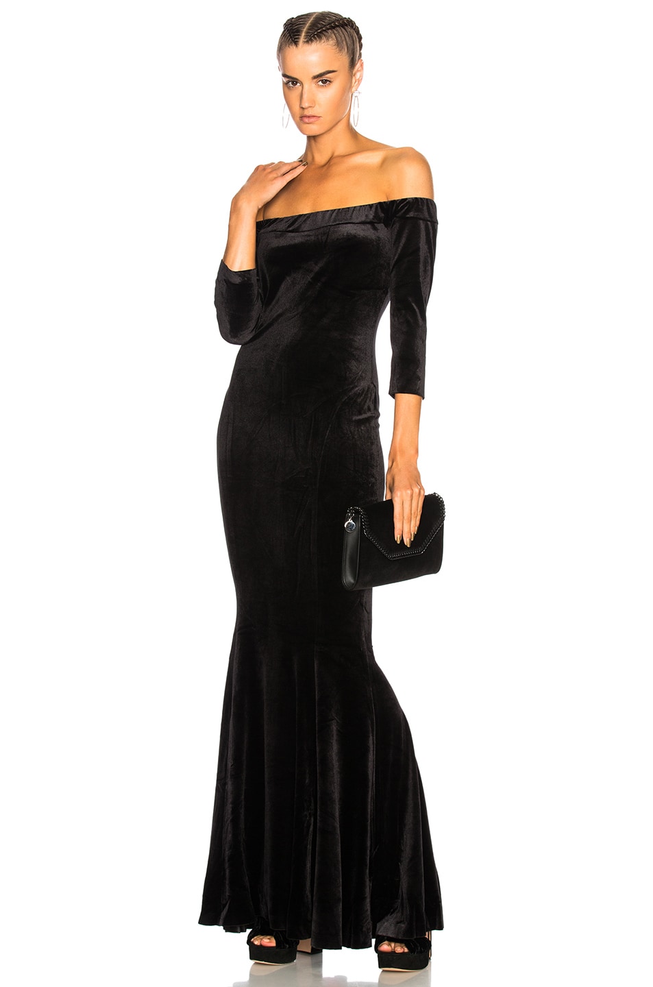 Image 1 of Norma Kamali Off Shoulder Fishtail Dress in Black
