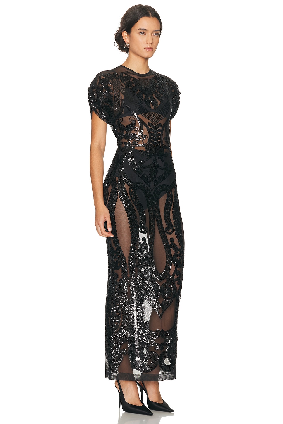 Norma Kamali Cap Sleeve Long Dress In Black