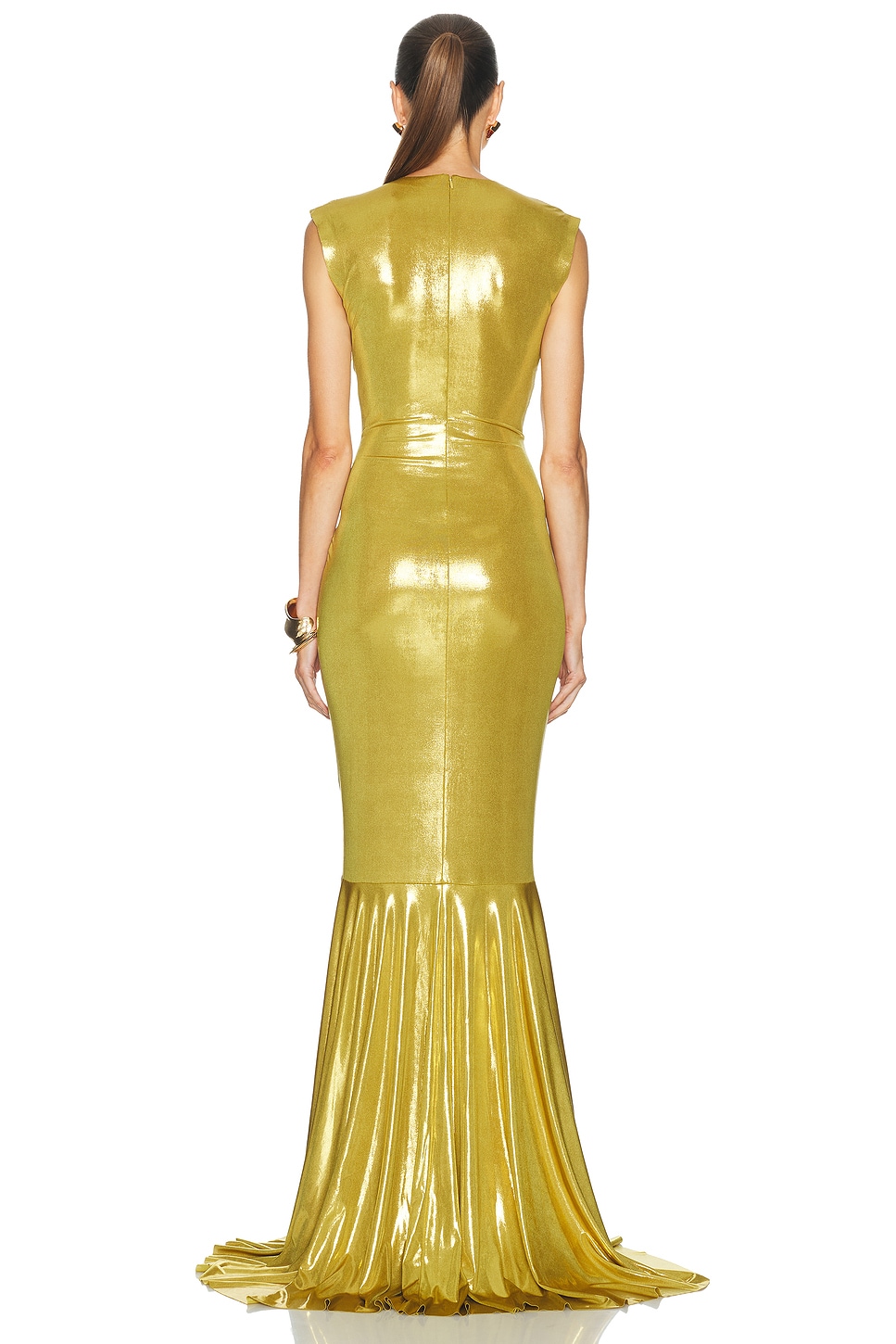 Norma Kamali Sleeveless V Neck Shirred Front Fishtail Gown | Thumbnail 3 Norma Kamali Sleeveless V Neck Shirred Front Fishtail Gown | Thumbnail 3