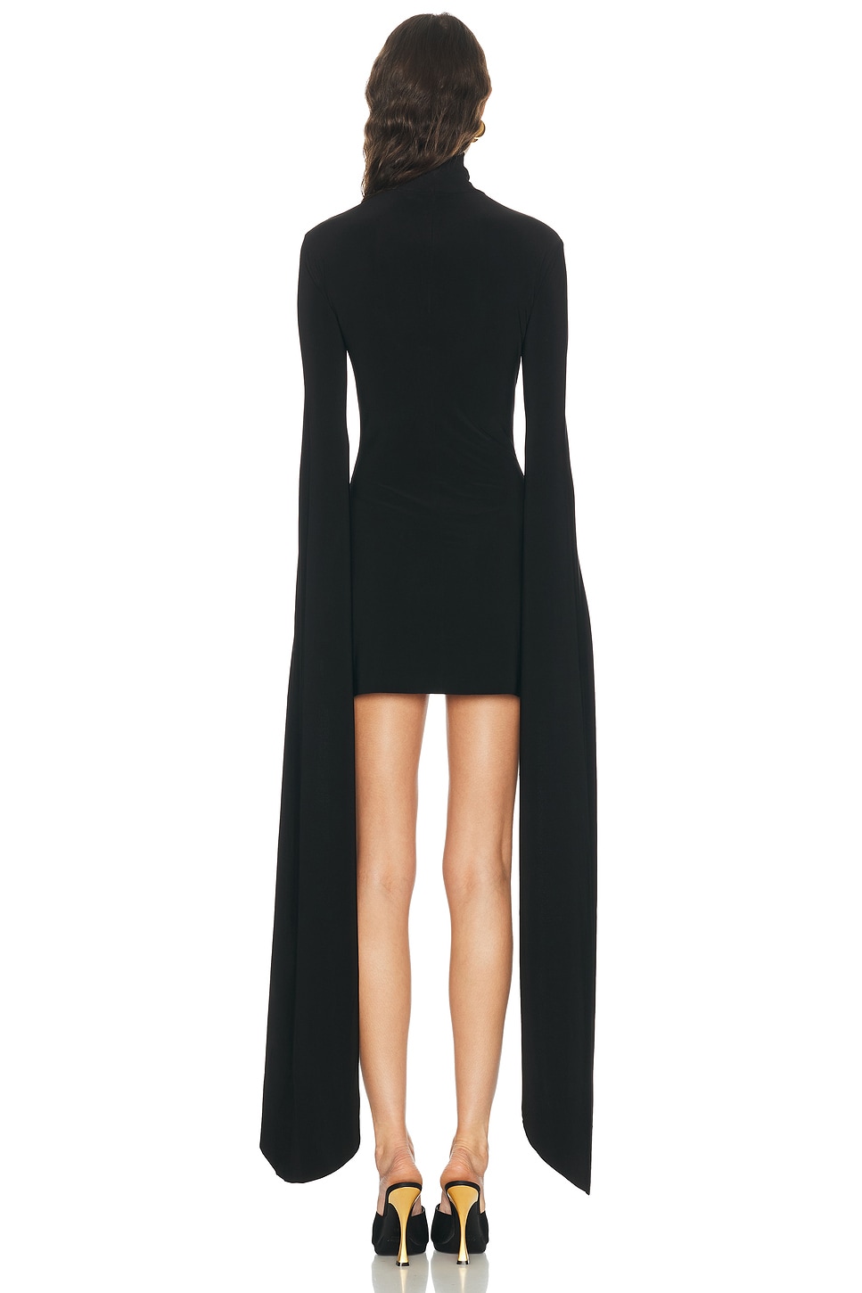 Norma Kamali Ribbon Sleeve Turtleneck Mini Dress