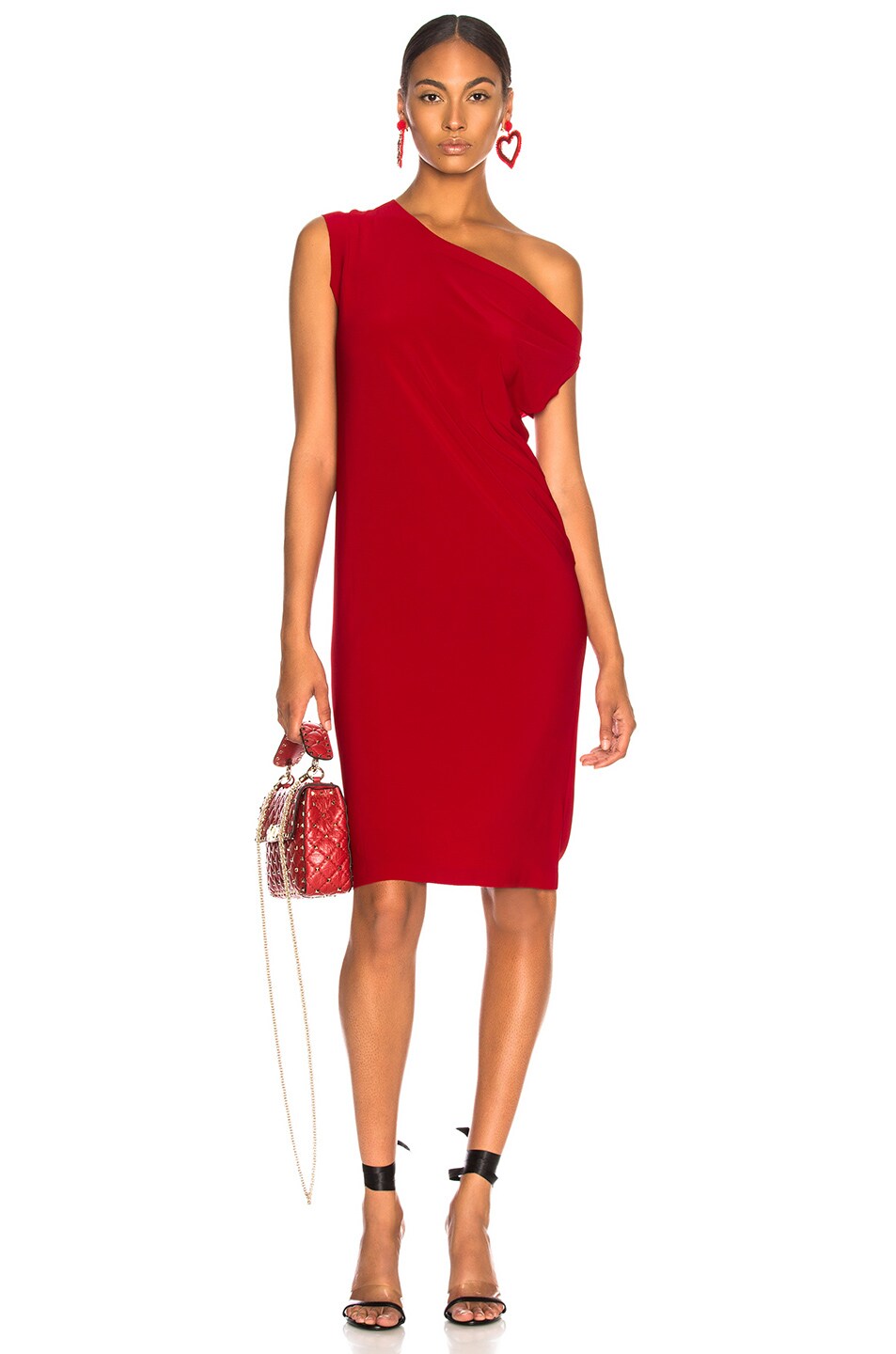 Image 1 of Norma Kamali Drop Shoulder Knee Length Dress in Red