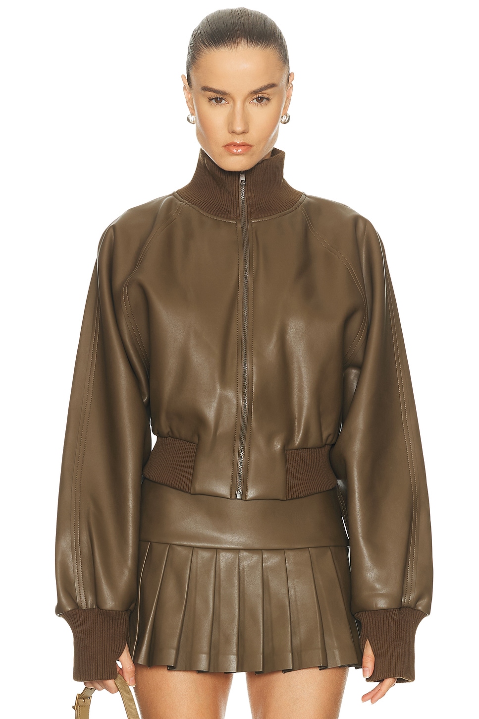 Norma Kamali Oversized Turtleneck Bomber Jacket In Brown