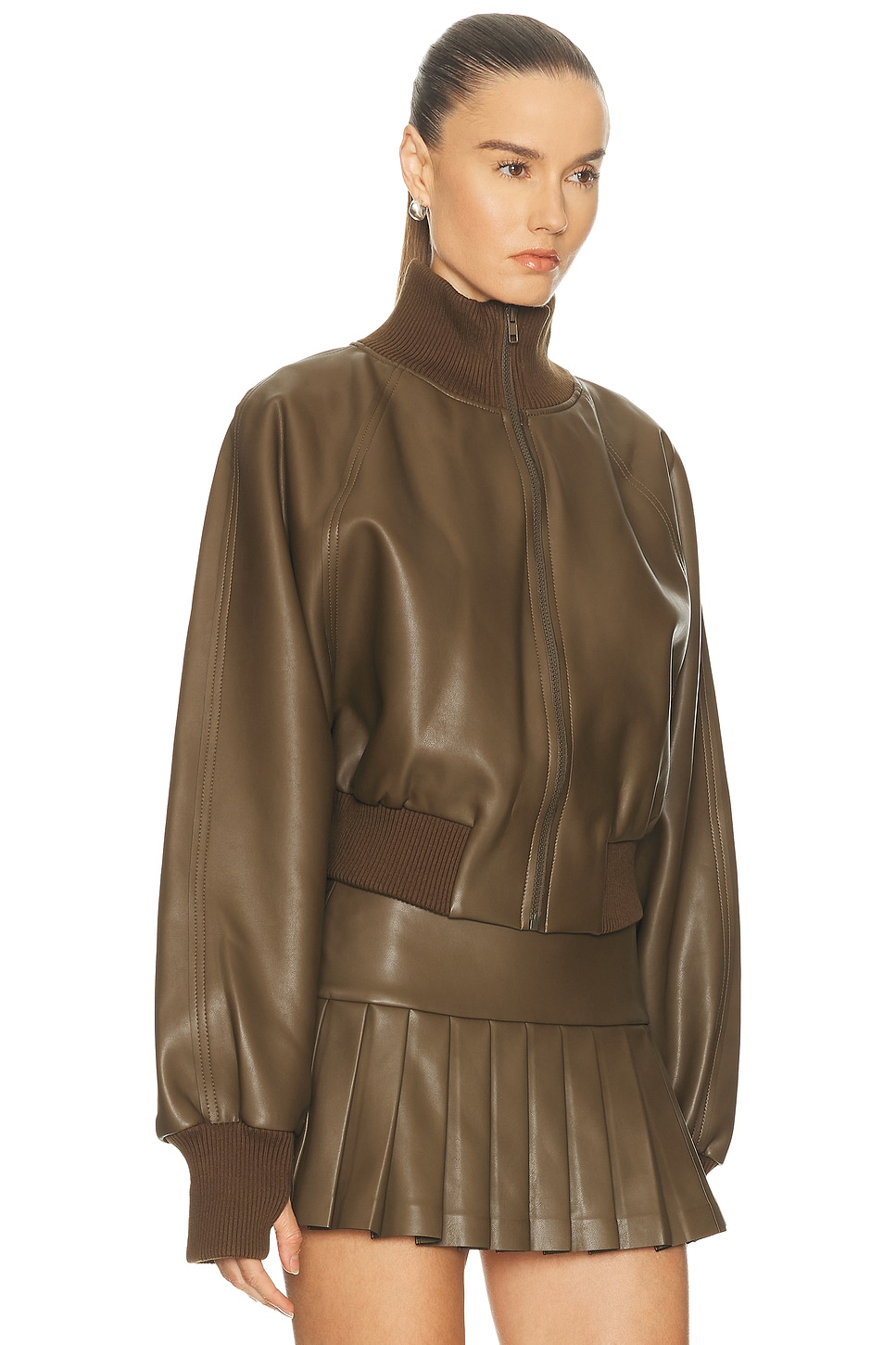 Norma Kamali Oversized Turtleneck Bomber Jacket In Brown