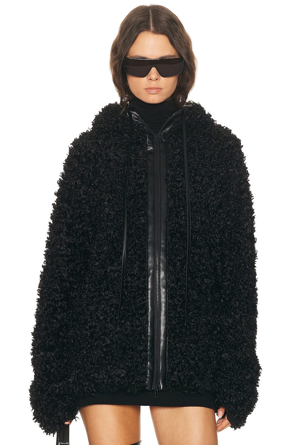 Norma Kamali Oversized Raglan Sleeve Zip Front Hooded Jacket In Black