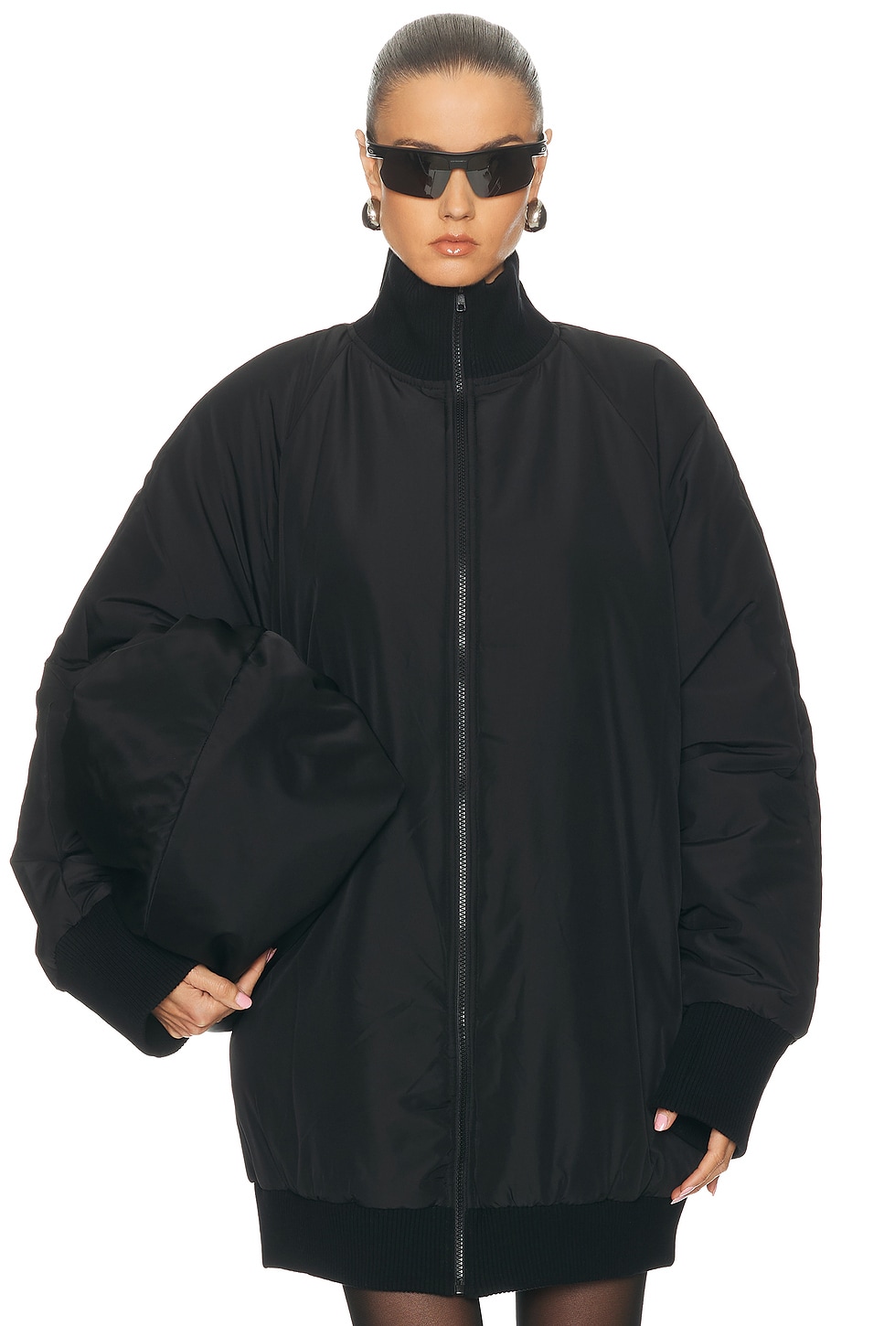Norma Kamali Oversized Turtleneck Bomber Jacket In Black