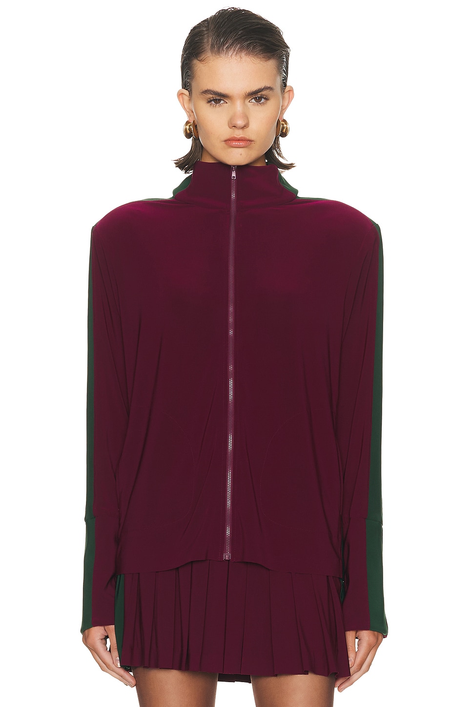 Image 1 of Norma Kamali Side Stripe Turtleneck Jacket in Plum & Dark Emerald