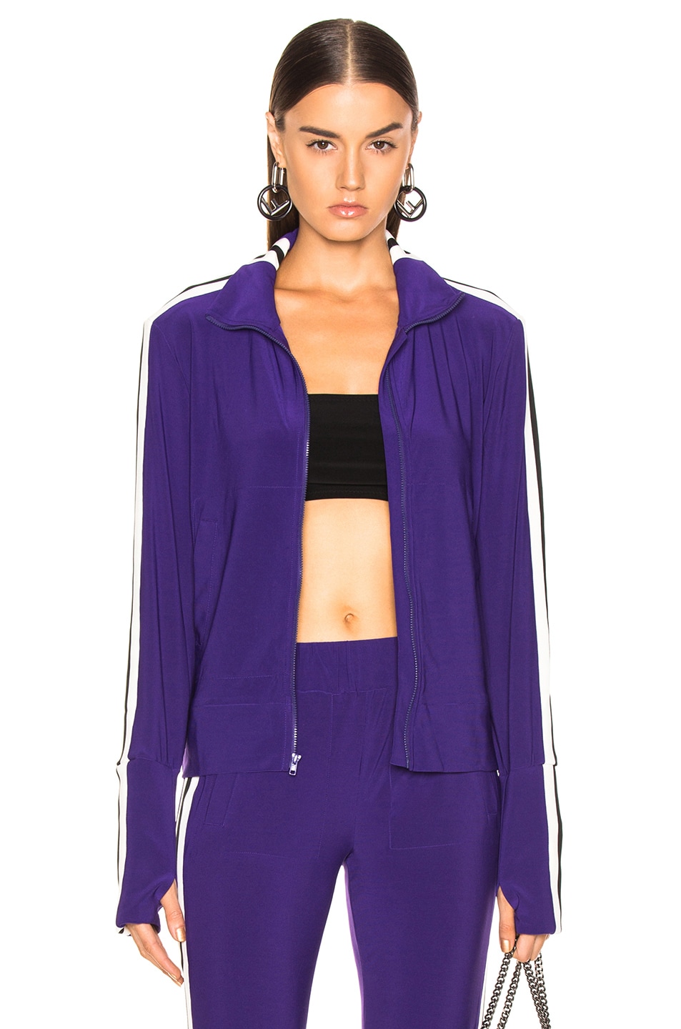 Image 1 of Norma Kamali Side Stripe Turtle Jacket in Purple & Engineered Stripe
