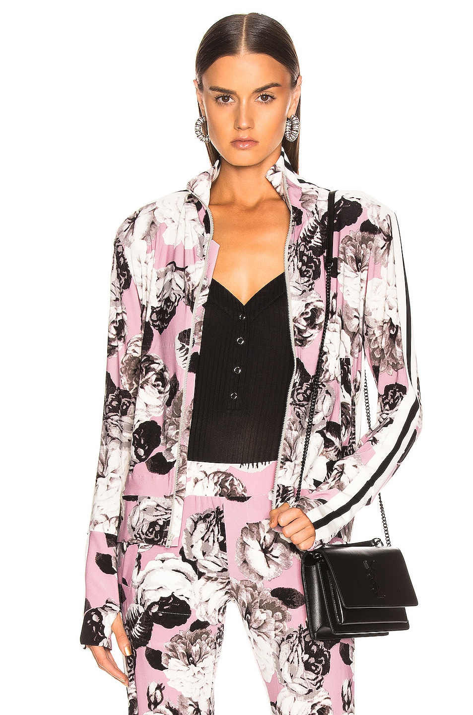 Image 1 of Norma Kamali Side Stripe Turtle Jacket in Pink Peonies