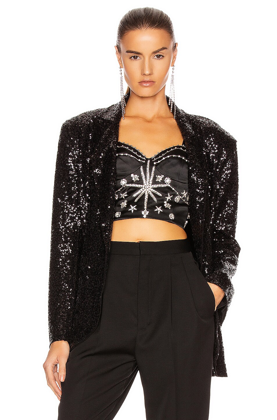 Image 1 of Norma Kamali Overlapping Sequin Single Breasted Jacket in Black