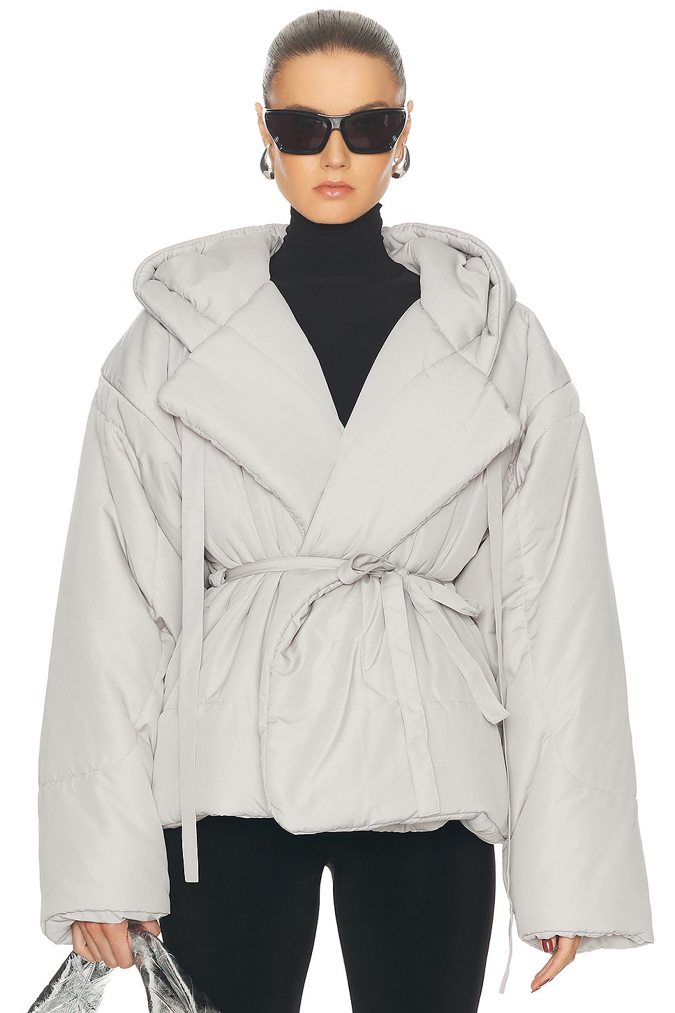 Image 1 of Norma Kamali Hooded Sleeping Bag Short Coat in Dove