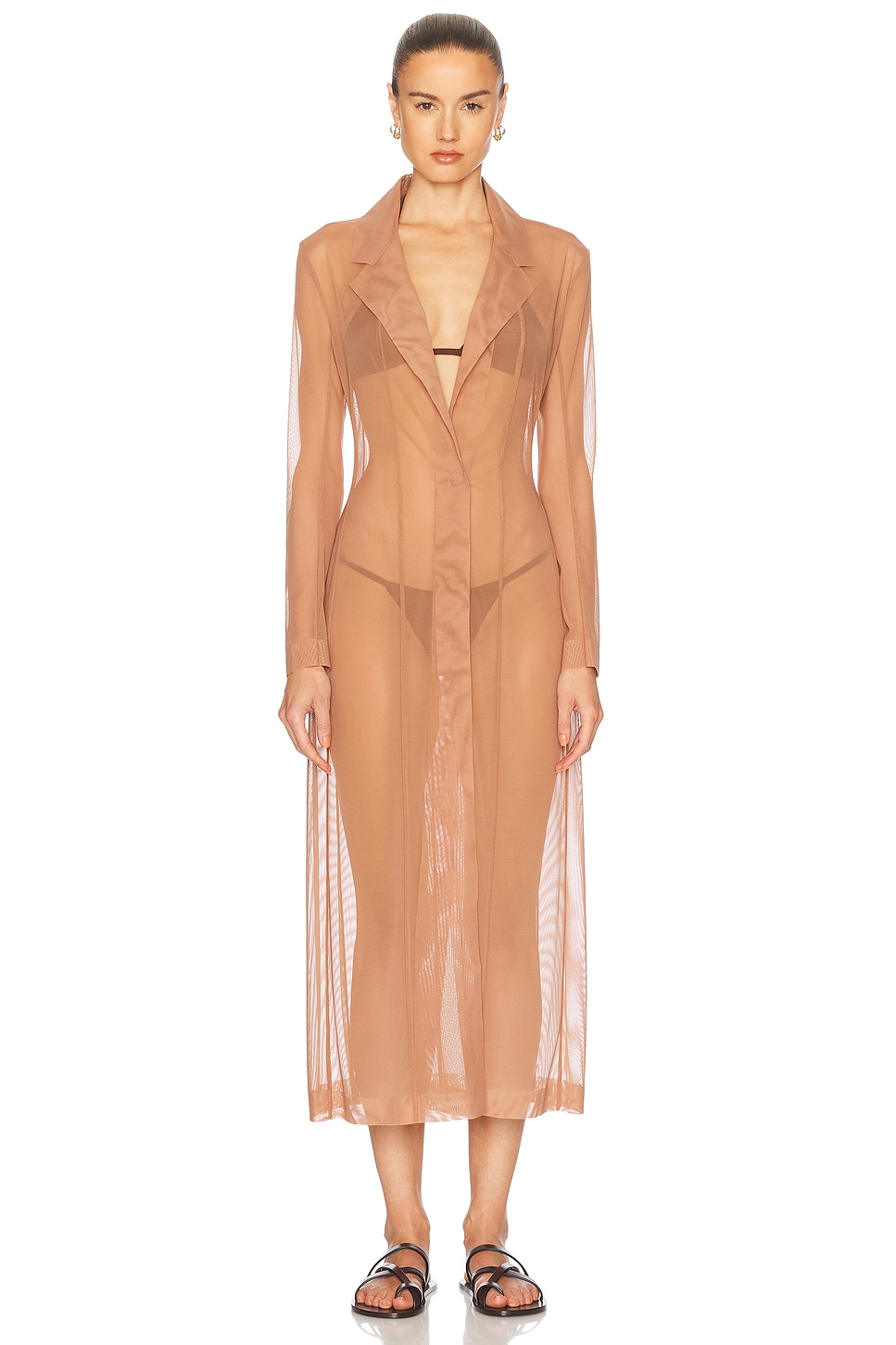Shop Norma Kamali Classic Single Breasted Midcalf Coat In Cappuccino