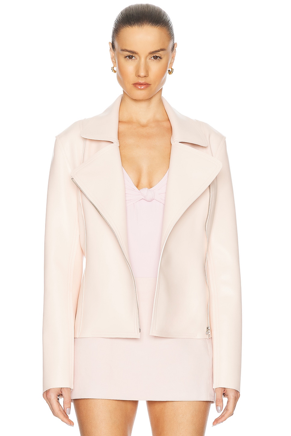Shop Norma Kamali Gang Waist Vegan Leather Jacket