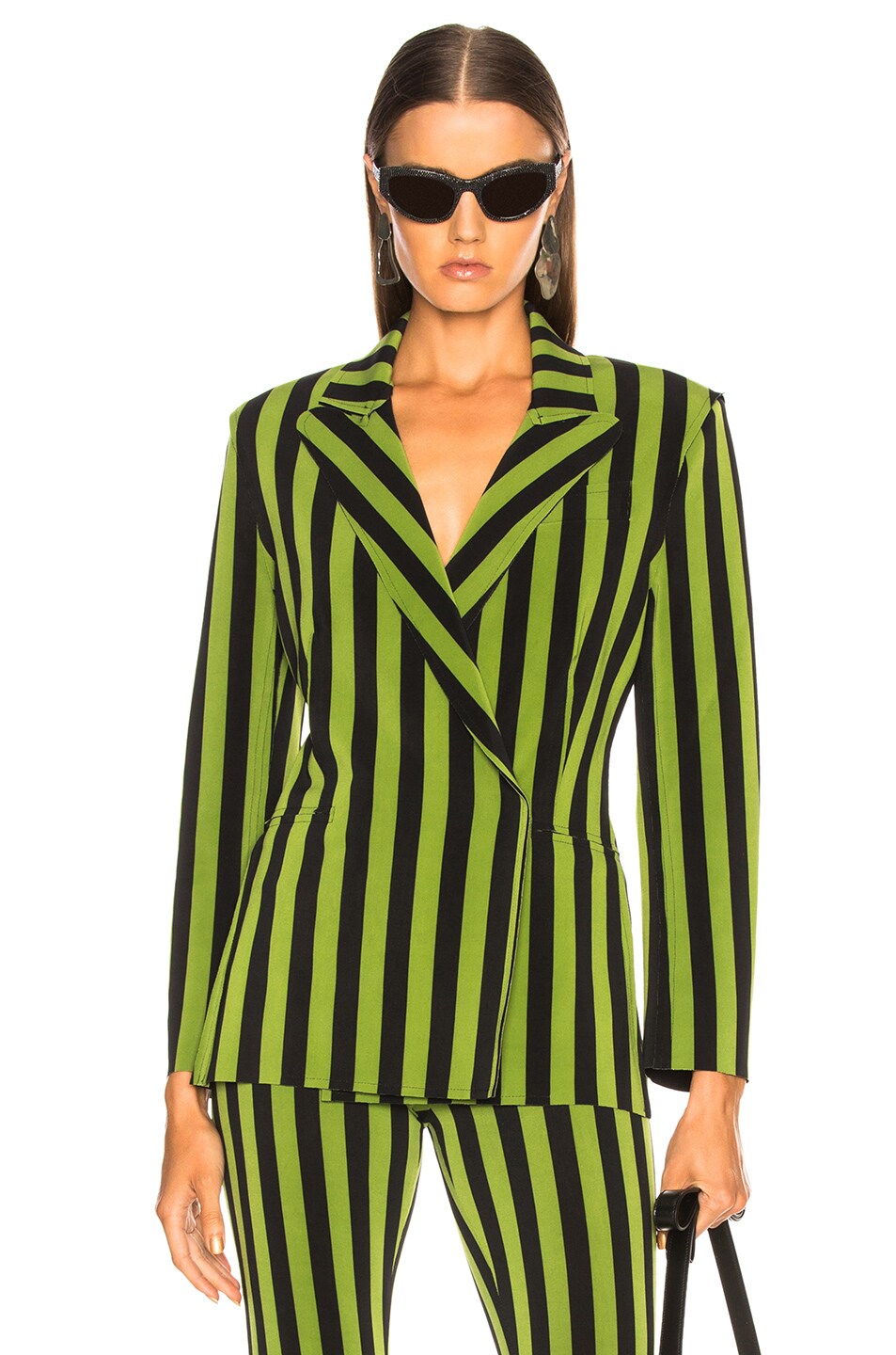 Image 1 of Norma Kamali Double Breasted Jacket in Olive 3/4 Stripe