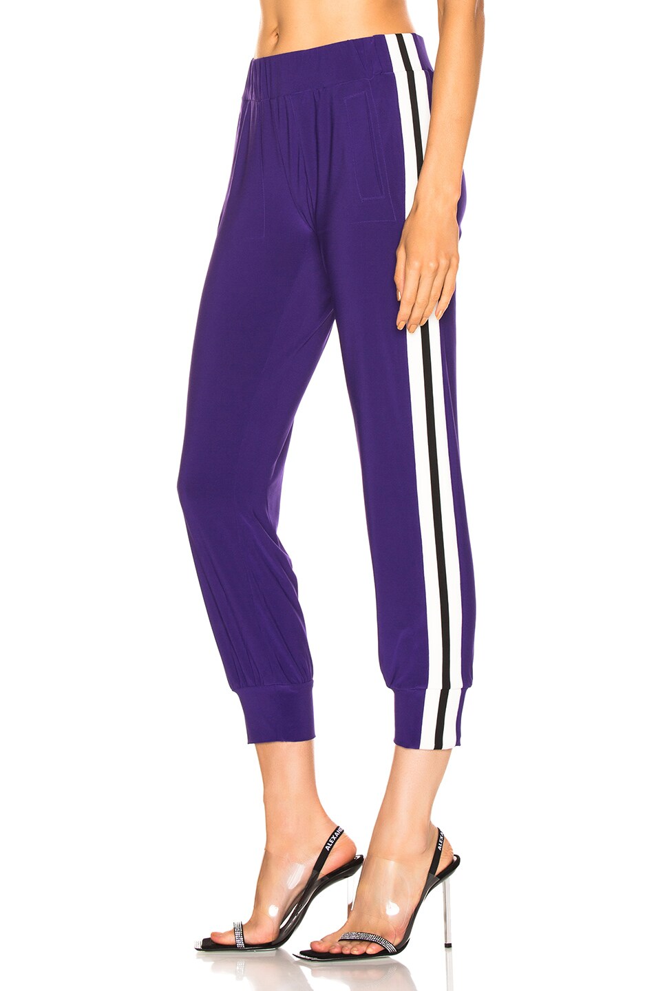 Image 1 of Norma Kamali Side Stripe Jog Pant in Purple & Engineered Stripe