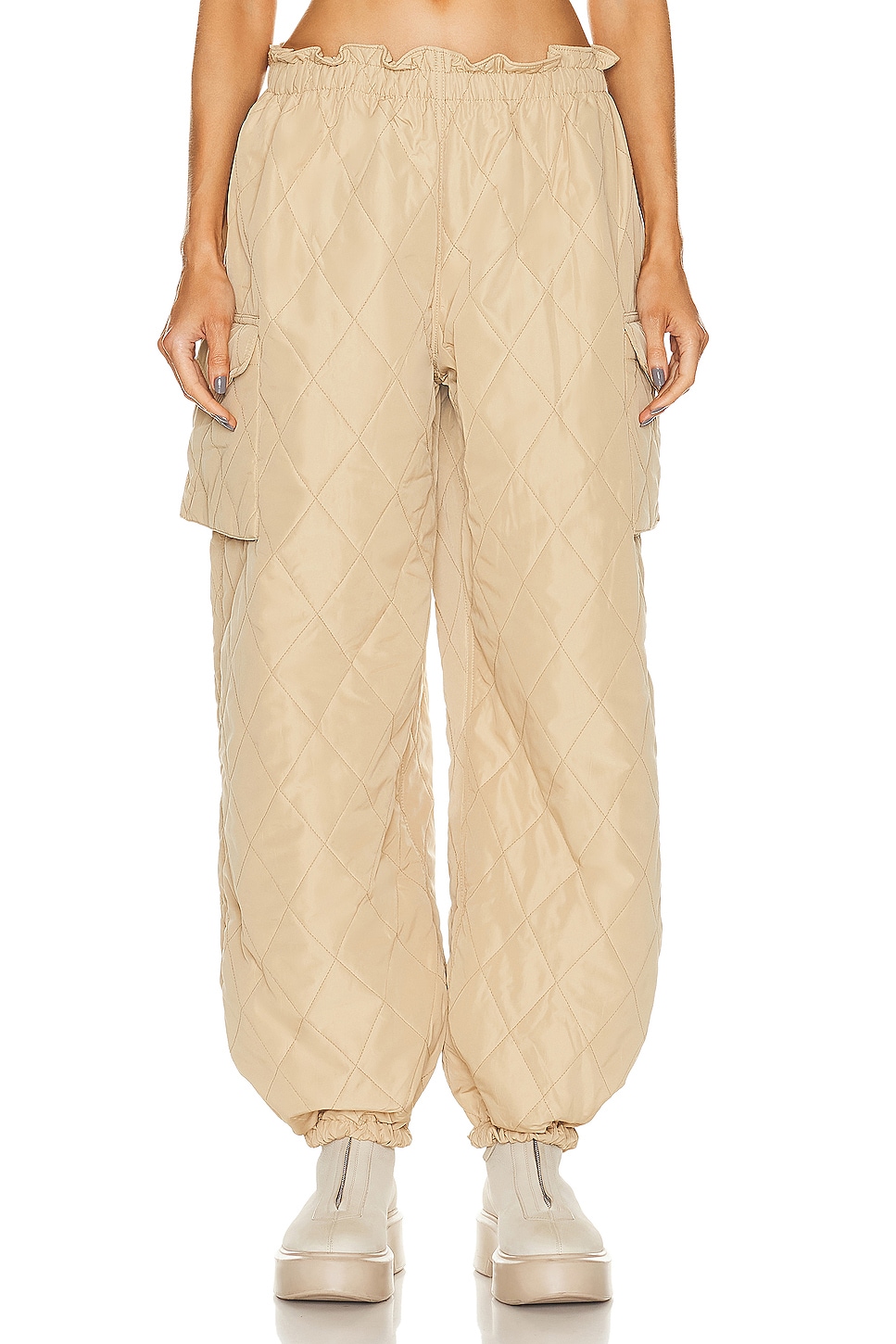 Norma Kamali Quilted Oversized Cargo Pant in Sand FWRD