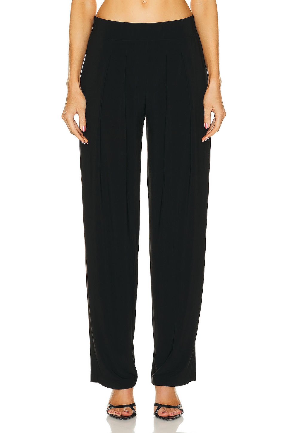 Image 1 of Norma Kamali Low Rise Pleated Trouser in Black
