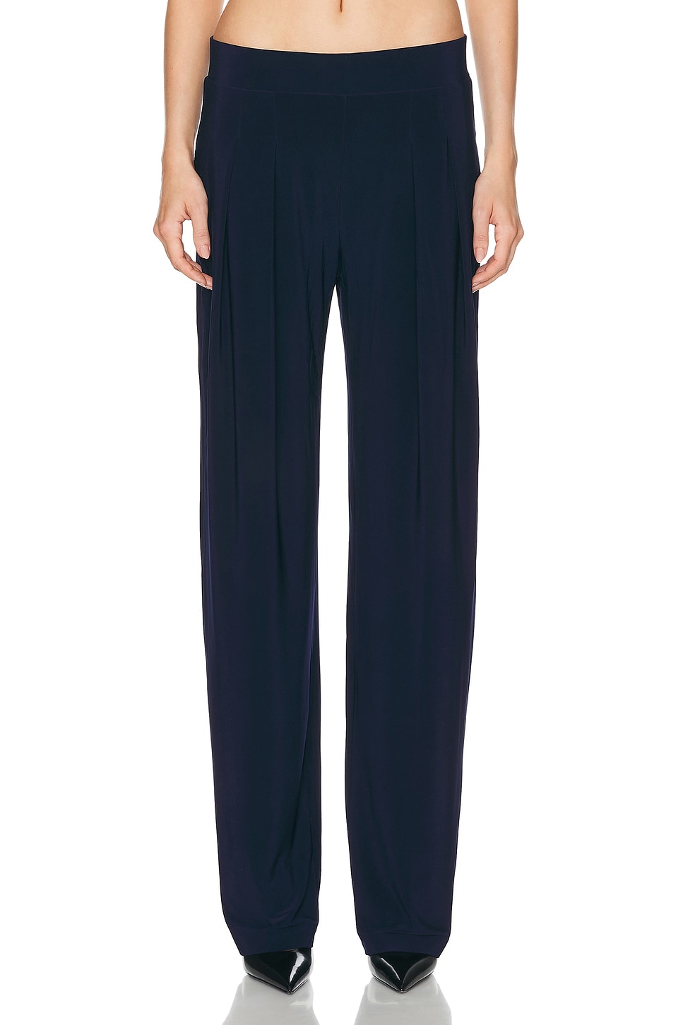 Image 1 of Norma Kamali Low Rise Pleated Trouser in True Navy