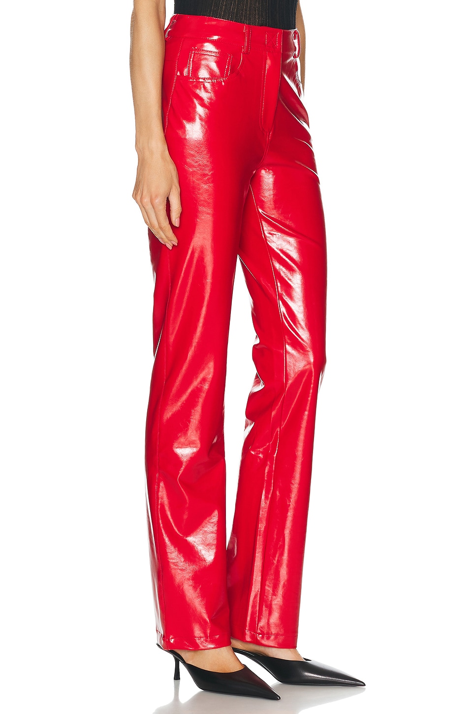 Shop Norma Kamali High Waist Boot Leg In Tiger Red