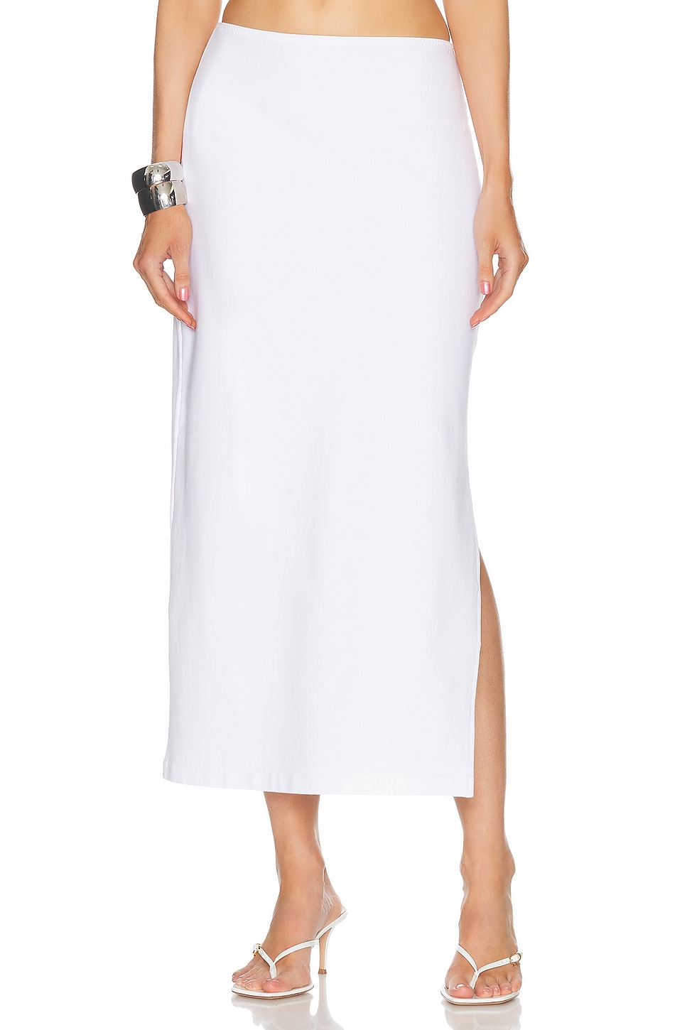 Image 1 of Norma Kamali Side Slit Midcalf Skirt in Snow White