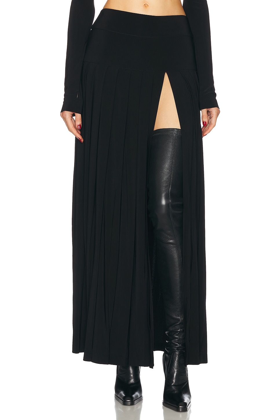 Shop Norma Kamali For Fwrd Pleated Long Skirt In Black