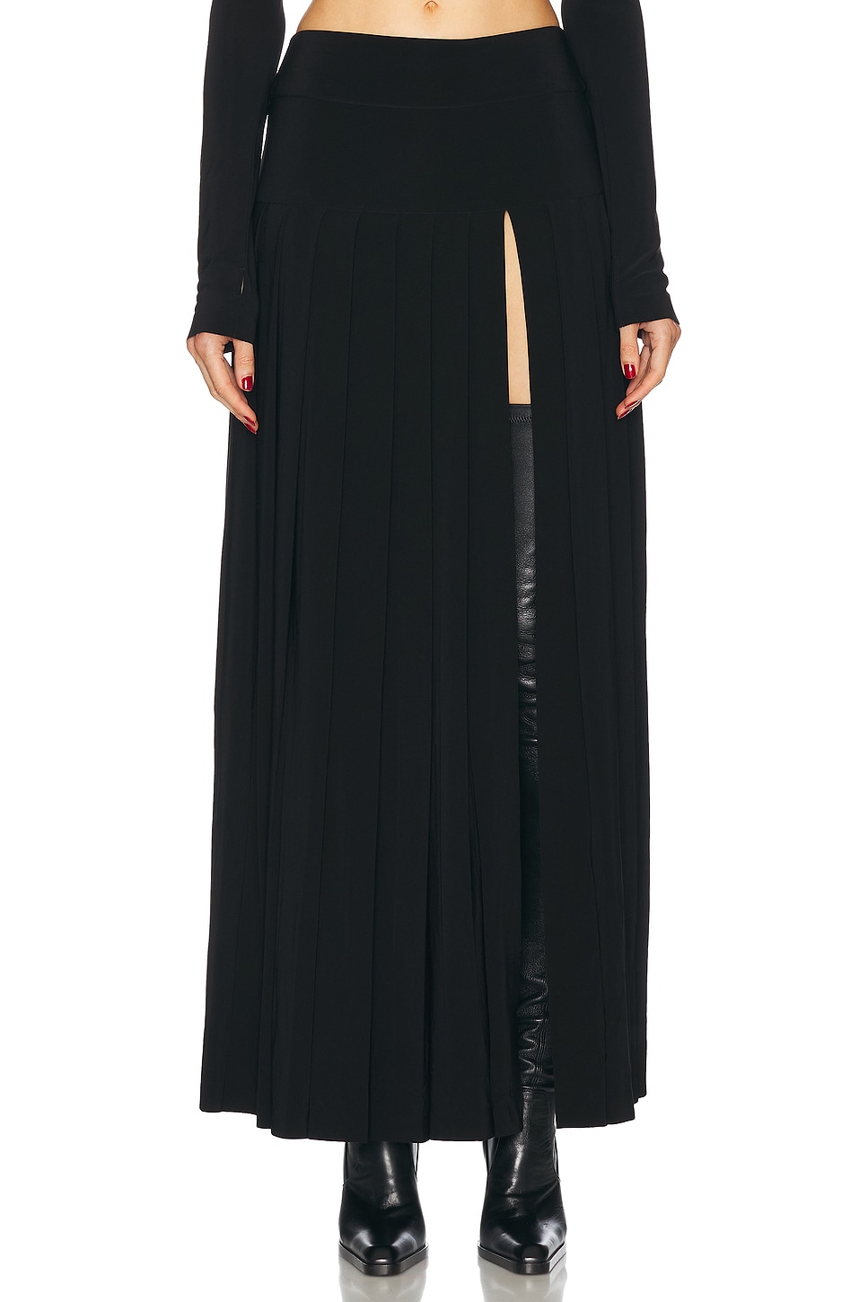 Shop Norma Kamali For Fwrd Pleated Long Skirt In Black