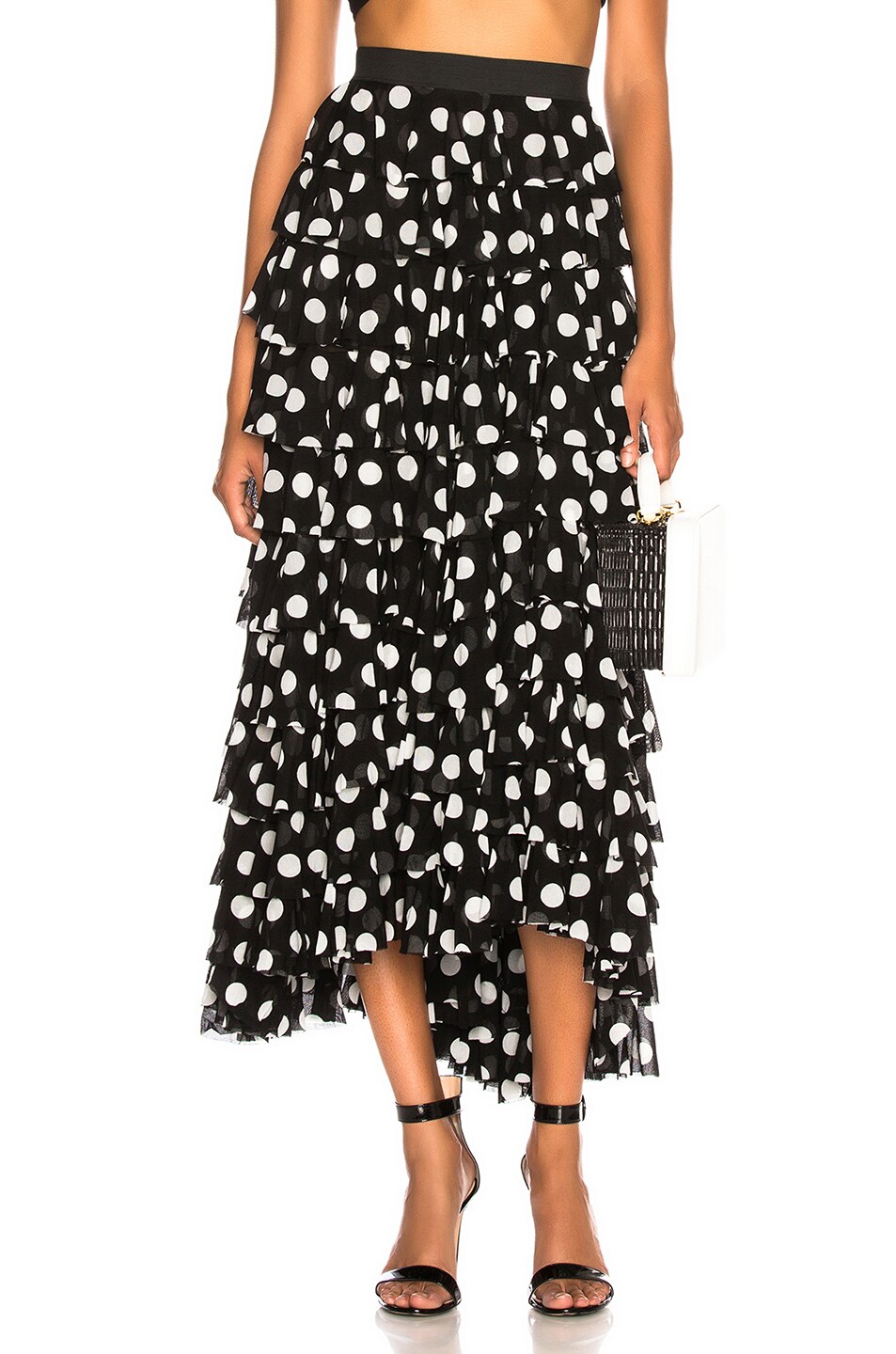 Image 1 of Norma Kamali Ruffle Skirt in Black & White Quarter Dot