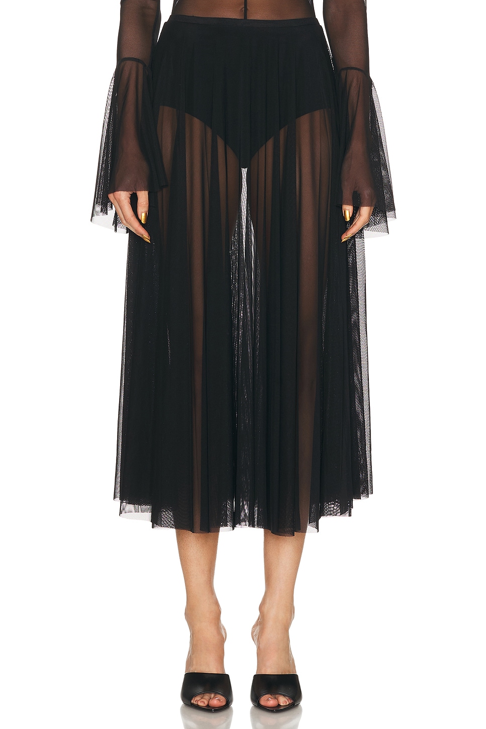 Image 1 of Norma Kamali Flared Midcalf Skirt With Panty in Black