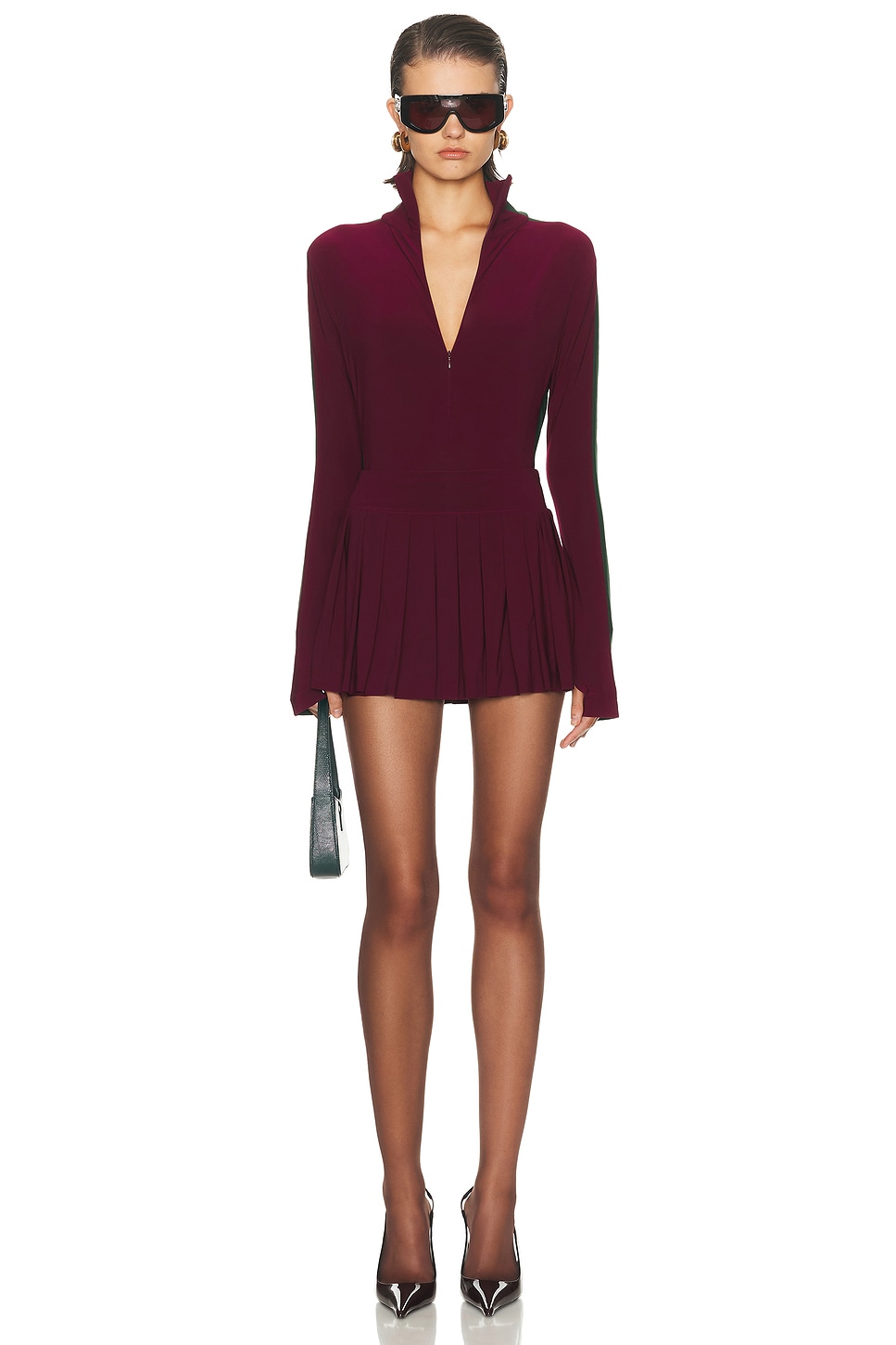 Norma Kamali Side Stripe Pleated Pickleball Skirt