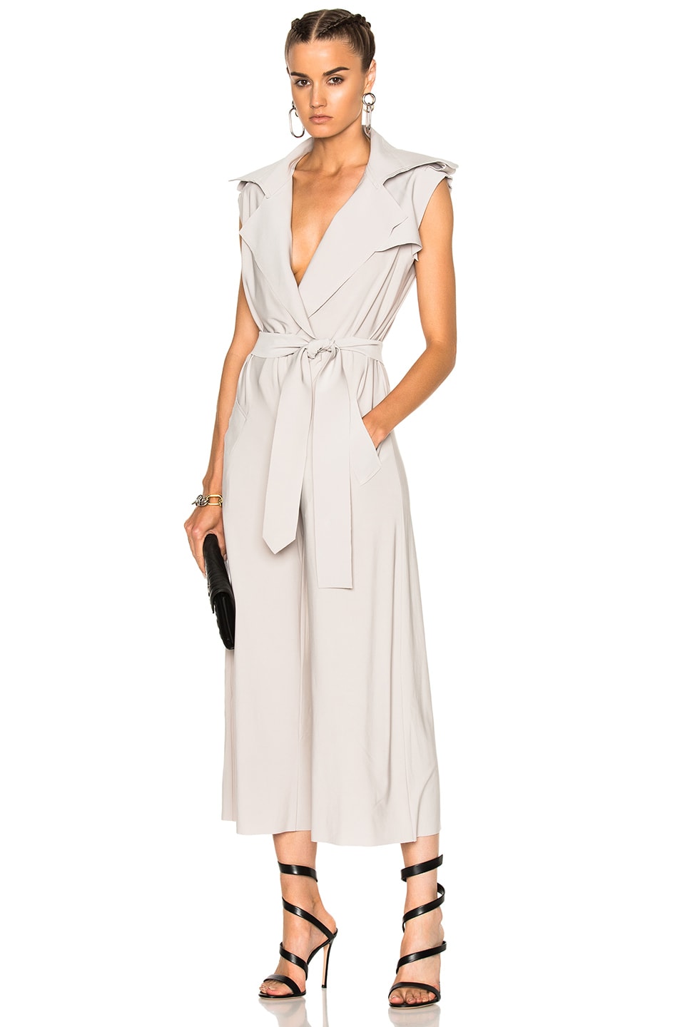Image 1 of Norma Kamali Double Breasted Trench Jumpsuit in Oyster